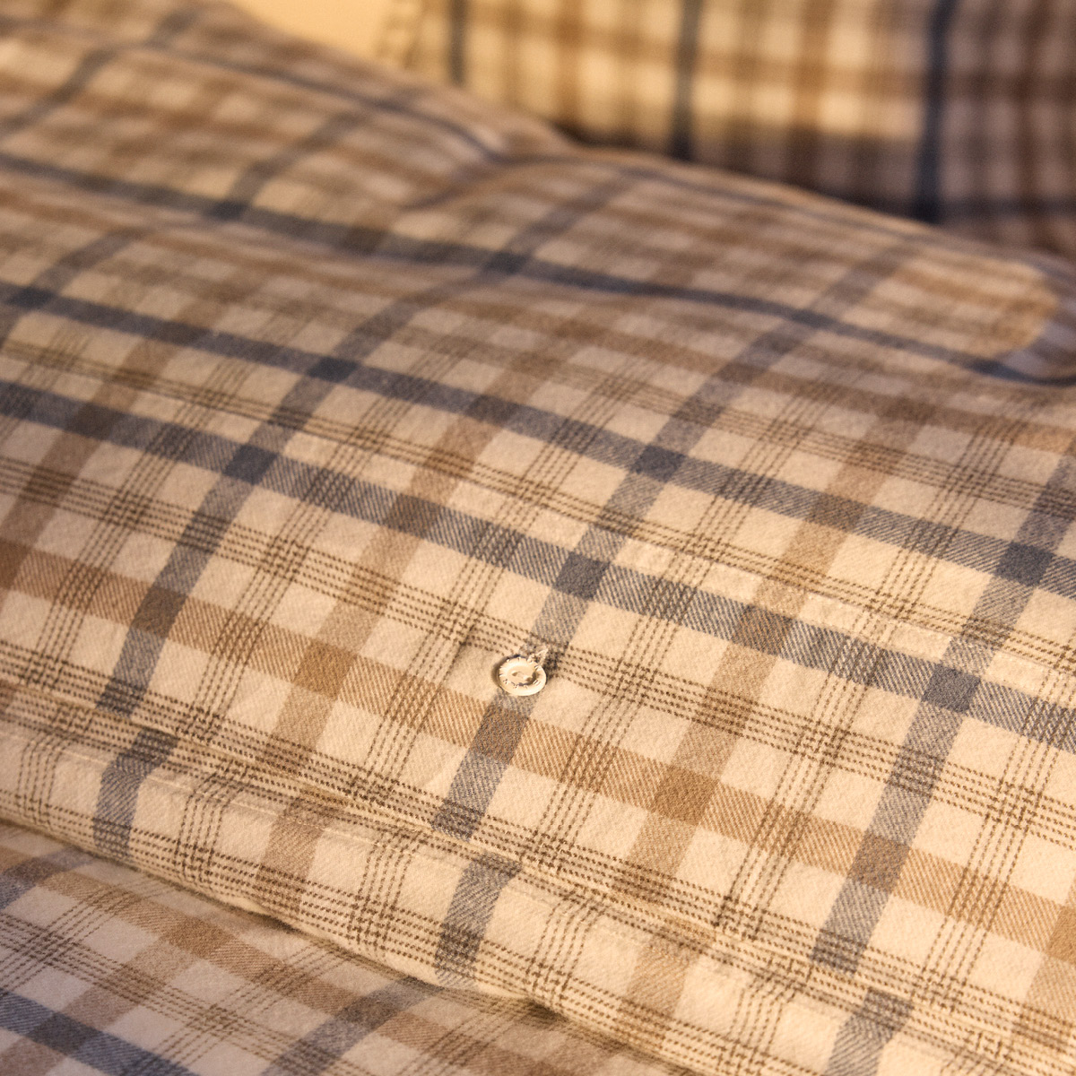 Lexington Rutigt bäddset flanell 220x200 cm dimblå/beige/vit