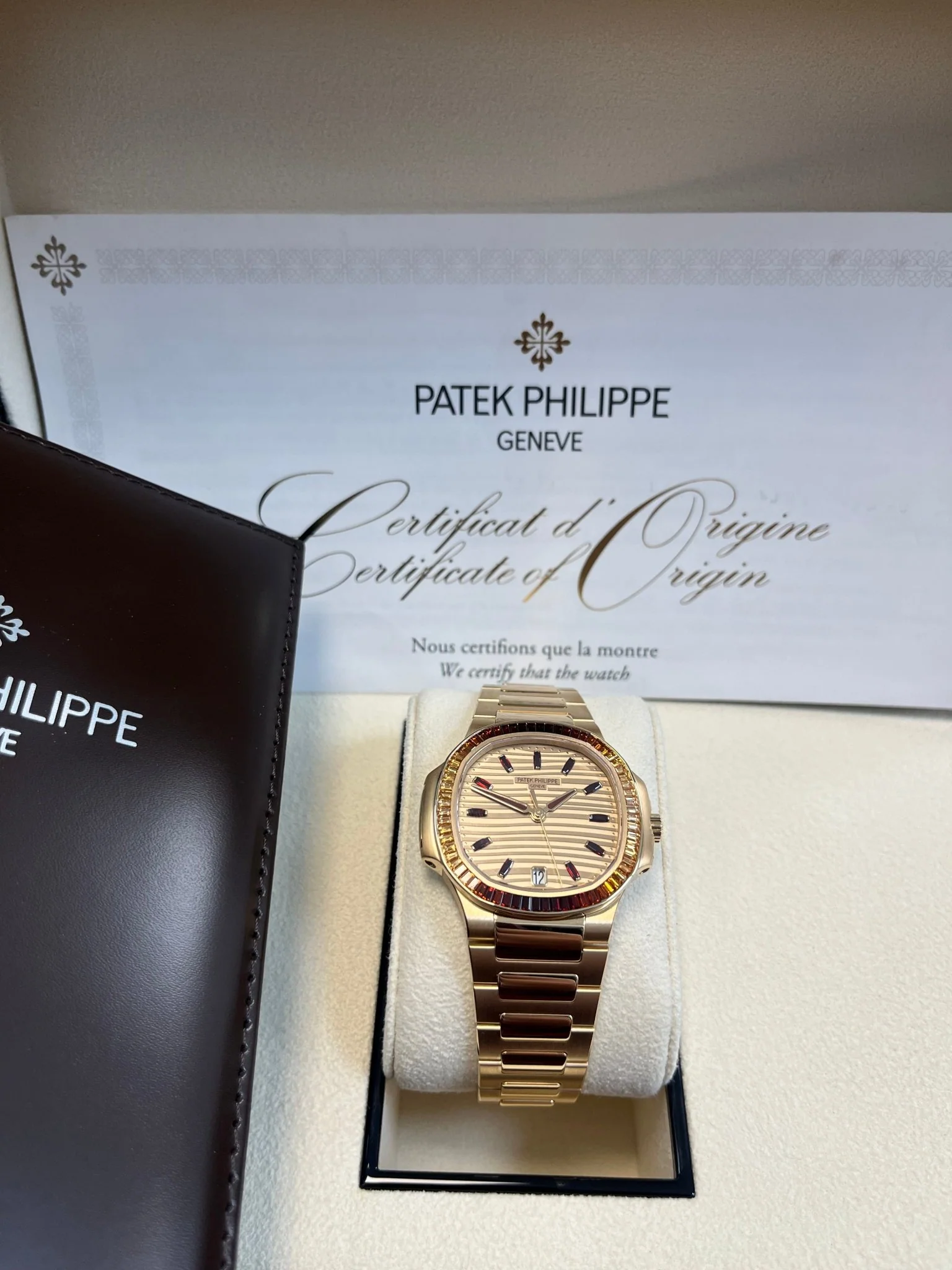 Patek Philippe Nautilus Automatic Rose Gold Baguette Cognac Bezel 7118/1300R-001