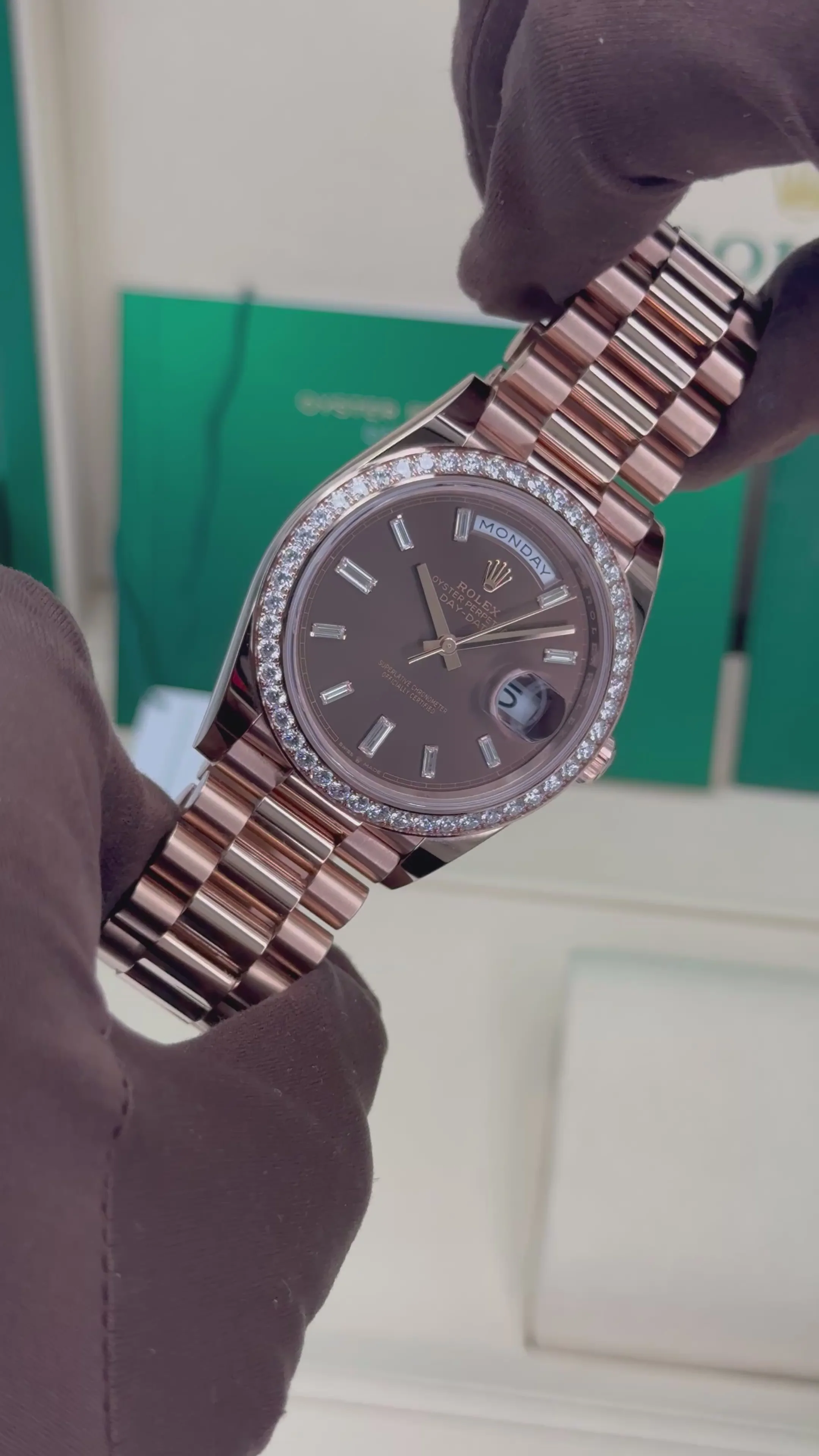 Day-Date 40mm 228345RBR Rose Gold Chocolate Diamond Dial