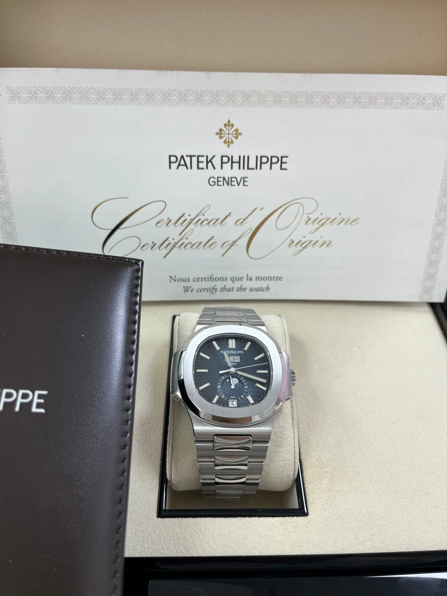 Patek Philippe Nautilus Annual Calendar Stainless Steel with Blue Dial/ Moon Phase (Ref#5726/1A-014)