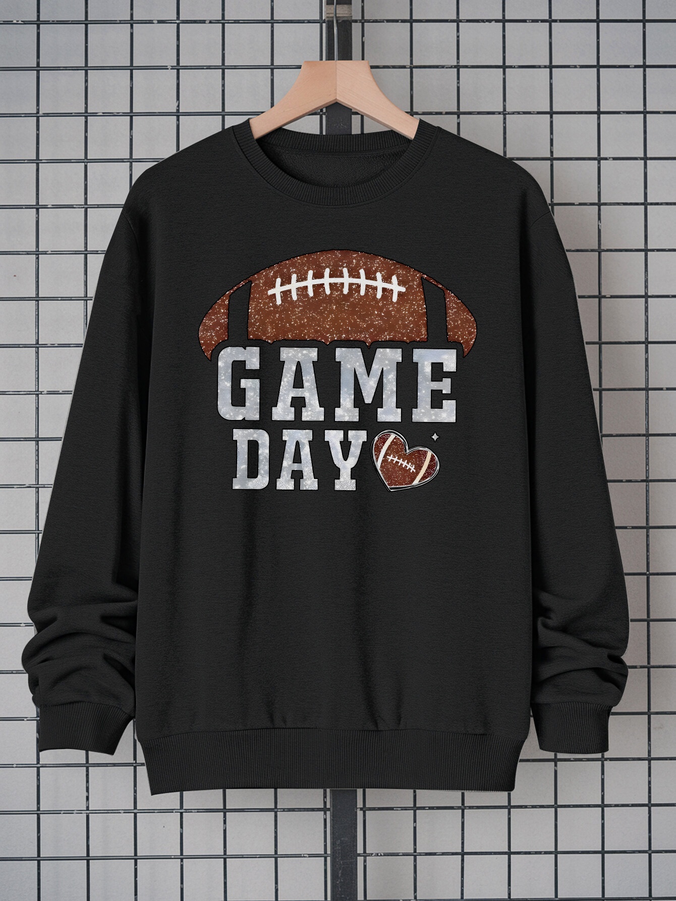 Men's Brown Football Stitch Graphic Sweatshirt - Crew Neck Pullover with White Seam Print |   100% Polyester Casual Streetwear |   Soft Long Sleeve Top |   Mashine Washable Comfortable Daily Wear