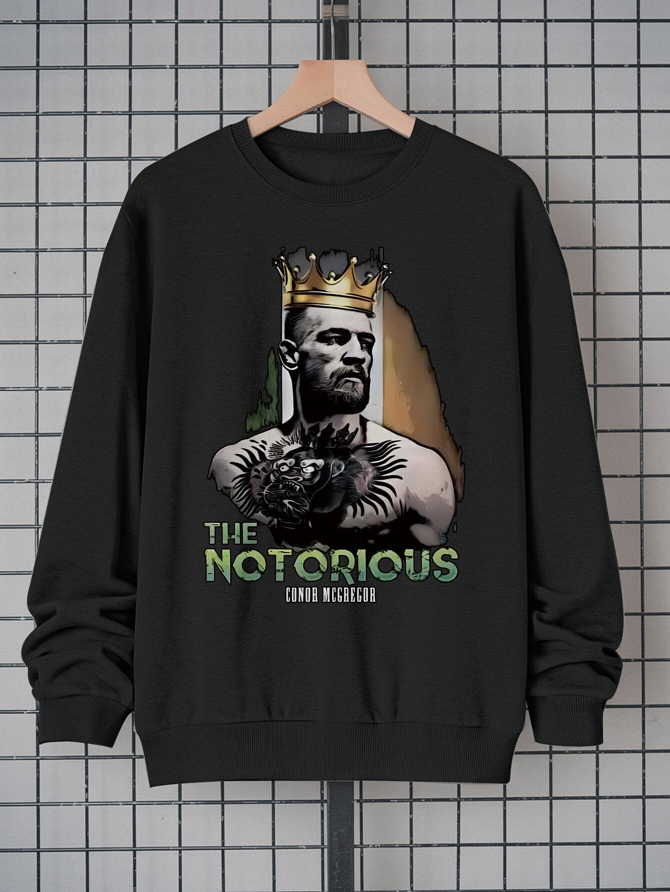 Men's Casual Portrait Graphic Sweatshirt - Black Crew Neck Pullover |   100% Polyester Long Sleeve Top |   Fashionable Streetwear for Everyday Wear |   Soft, Comfortable & Machine Washable