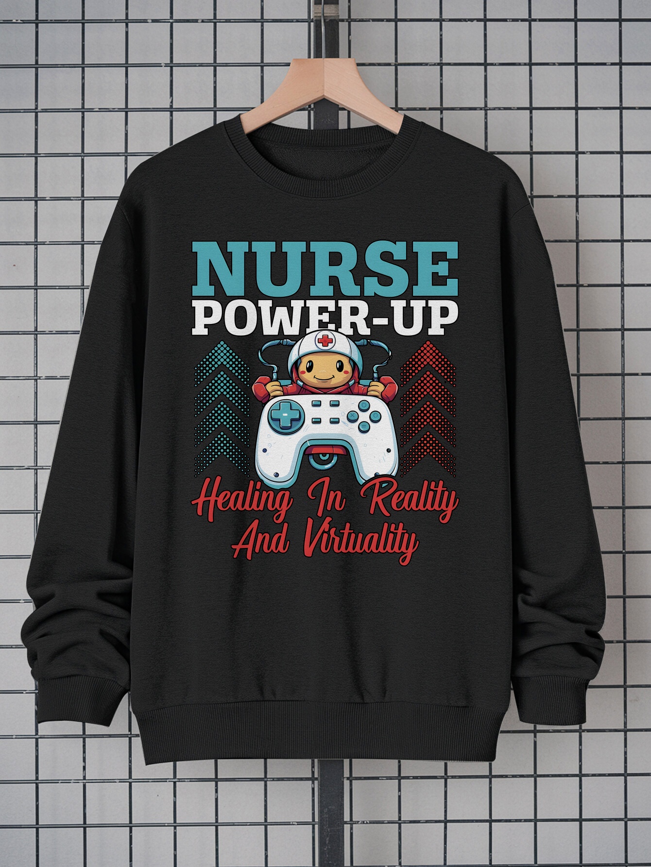 Nurse Power - Up Gaming T-Shirt |   ute tsartun Nurse with Controller |   Healing in Reality and Virtuality Quote |    Retro Style Tee, Unique Gift for Nurses & Gamers