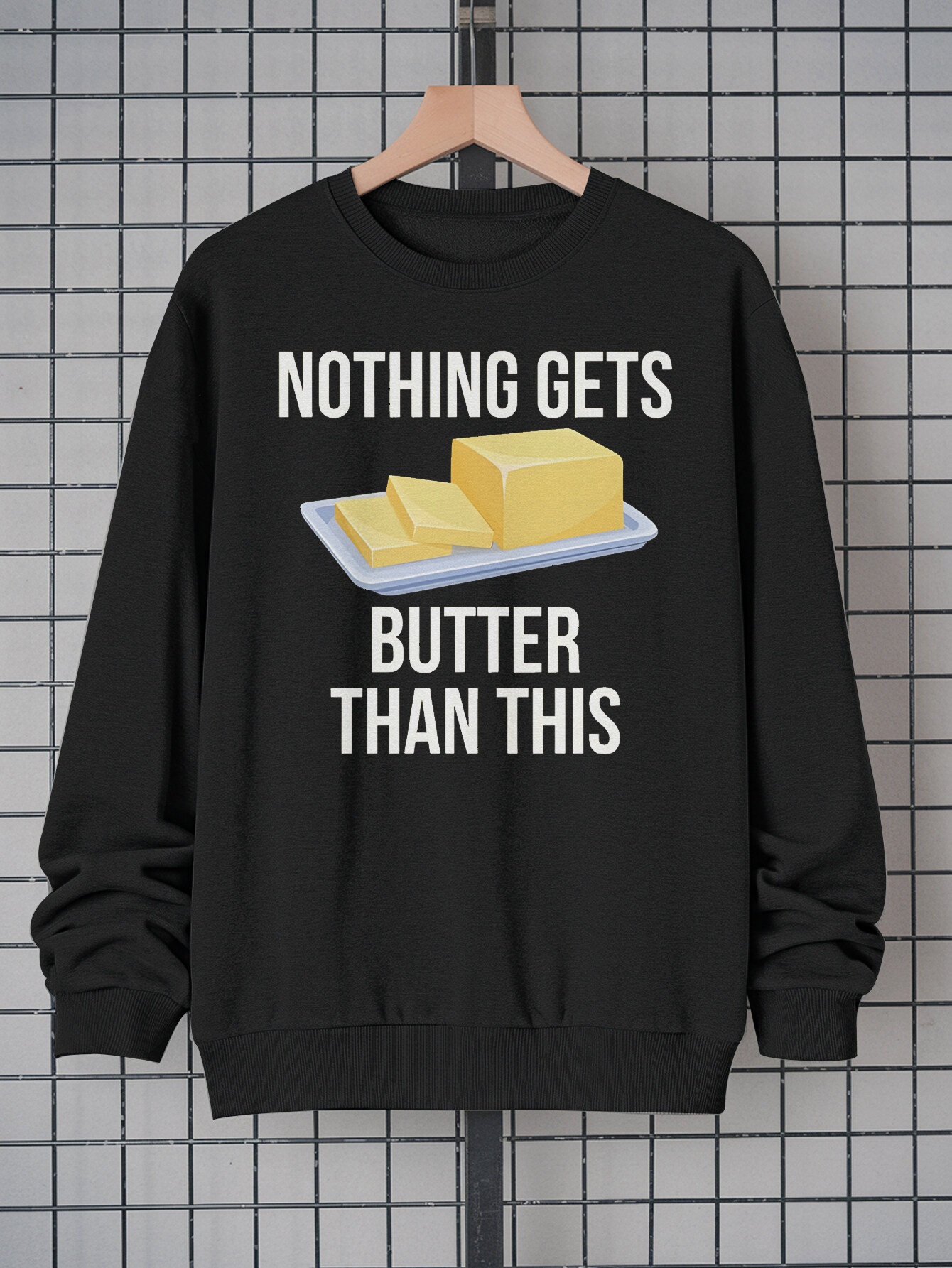 Men's Funny Butter Lover Sweatshirt - Black Crew Neck Pullover with 'No Better Butter' Slogan & Butter Knife Graphic |   Soft Heavyweight Polyester |   Loose Fit Casual Streetwear |   Humorous Gift for Men |   Machine Washable Long Sleeve Top