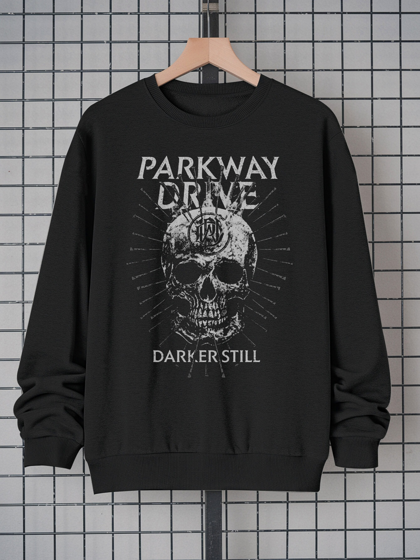 Men’s “PARKWAY DRIVE” Skull & Sunburst Graphic Sweatshirt – Black Crew Neck Pullover |   Casual Streetwear Long Sleeve Top |   100% Polyester, Machine Washable |   Regular Fit