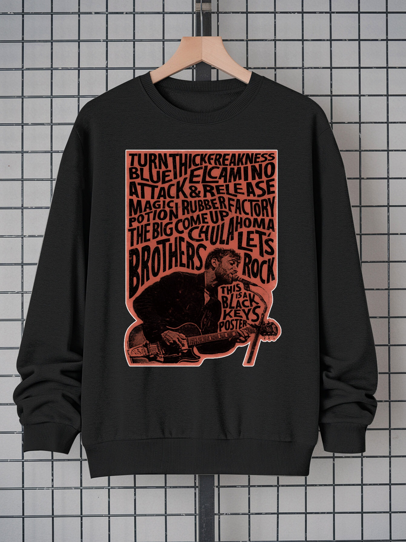 Men's Guitar Hand Graphic Sweatshirt - Casual Crew Neck Pullover with Text Print |   100% Polyester Long Sleeve Streetwear Top |   Soft, Comfortable, Machine Washable Fashion Sweatshirt