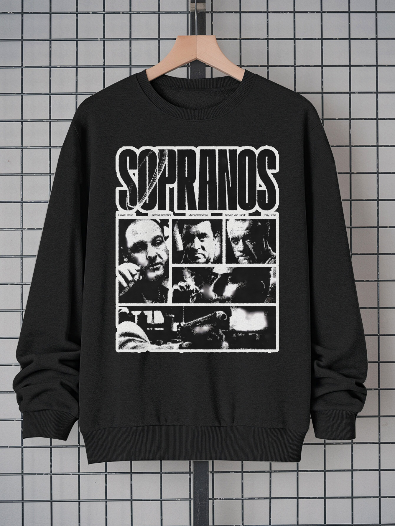 Men's Sopranos Actor Names Graphic Hoodie - Crew Neck Pullover with David Chase, James Gandolfini, Michael Imperioli, Steven Van Zandt, Tony Sirico Print |   100% Polyester Casual Streetwear |   Long Sleeve Pullover, Machine Washable