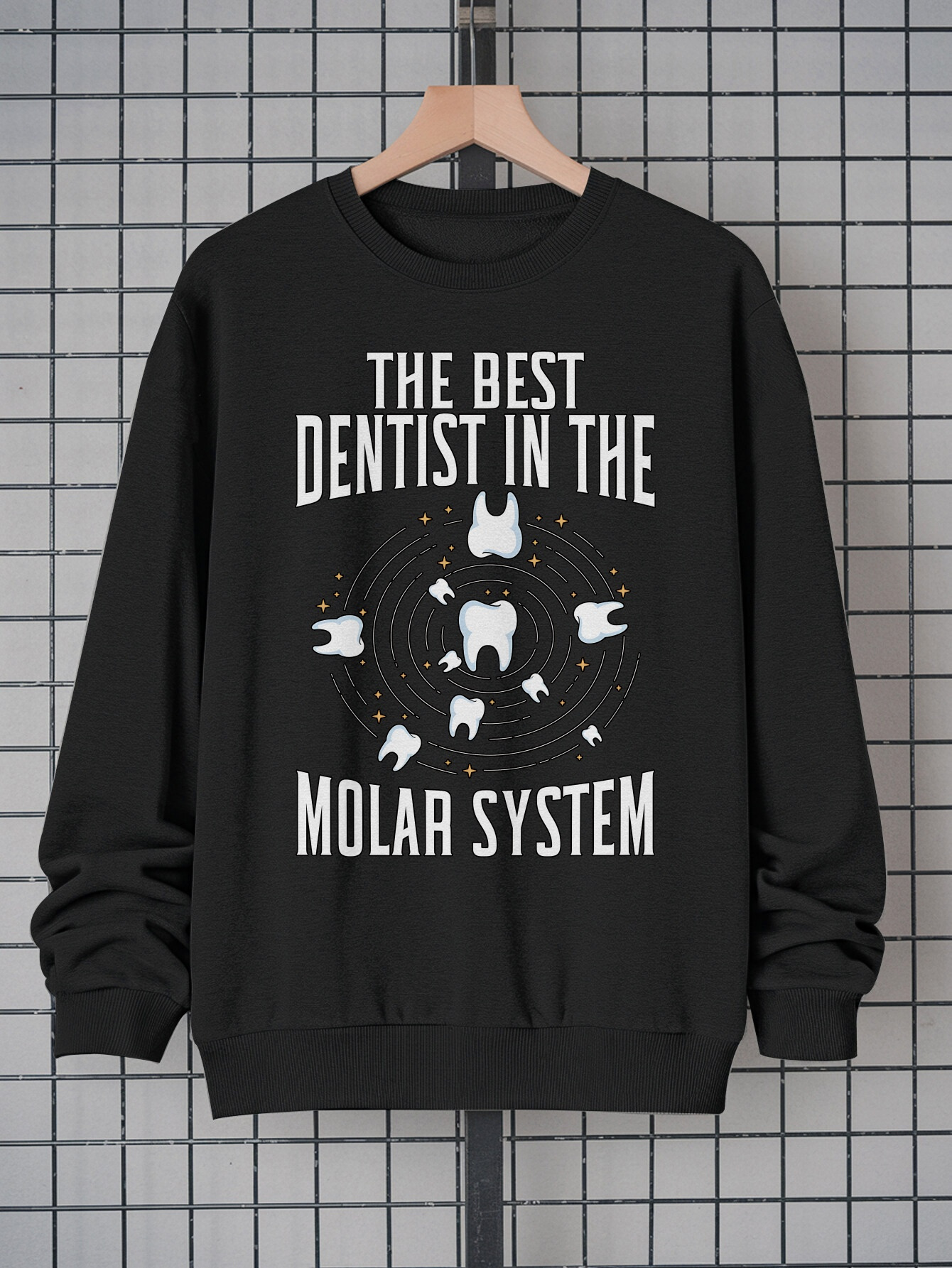 Men's Black Sweatshirt with White Teeth Graphic - Casual Streetwear Long Sleeve Crew Neck Pullover |   100% Polyester, Soft & Durable Fabric, Machine Washable Fashion Sweatshirt for Everyday Wear