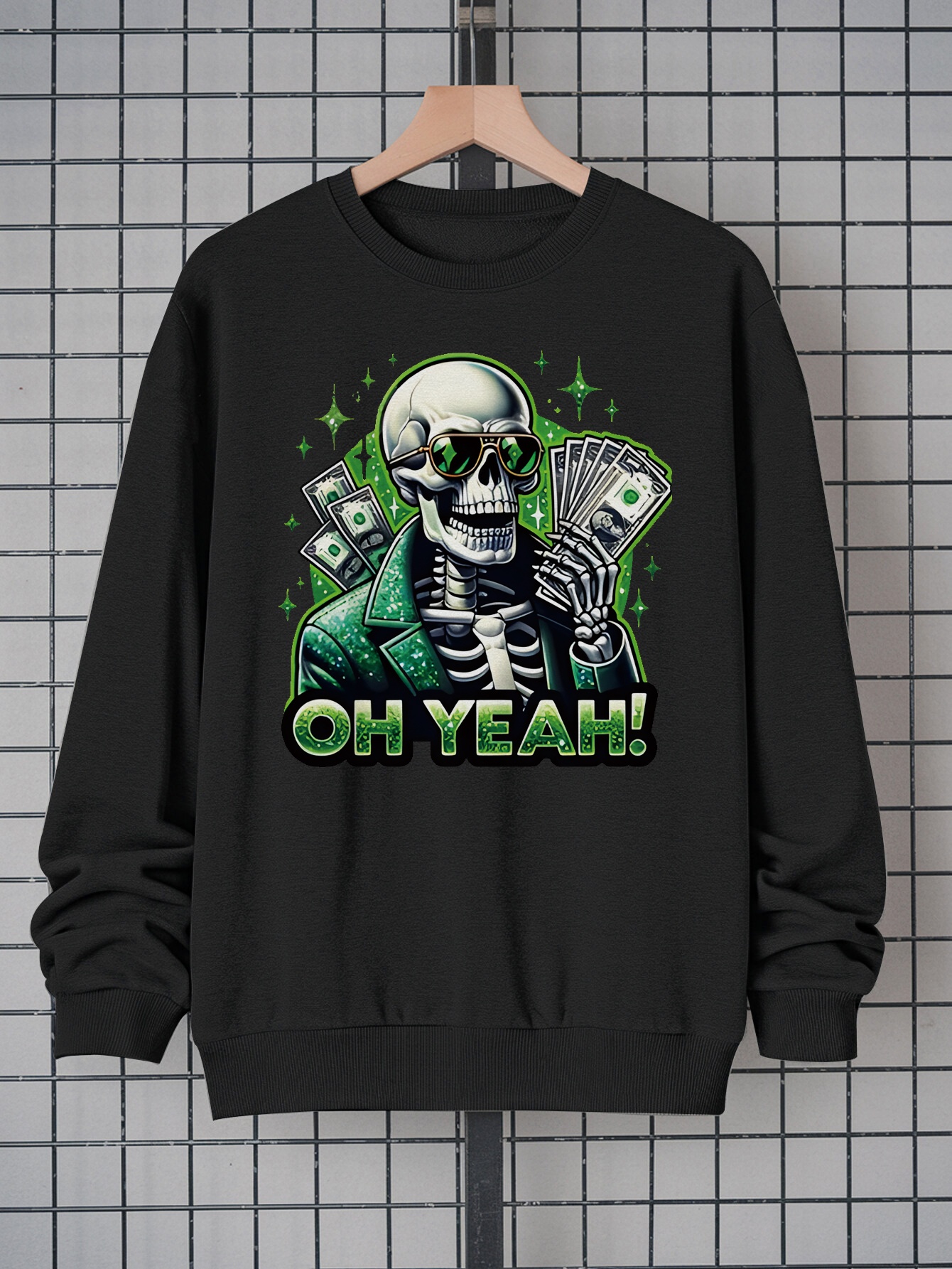 Men's Trendy Black Meme Graphic Sweatshirt - Abstract Collage & Cultural Symbol Print, Funny Streetwear Crew Neck Pullover |   100% Polyester, Soft, Machine Washable Casual Top, Holiday Gift Idea