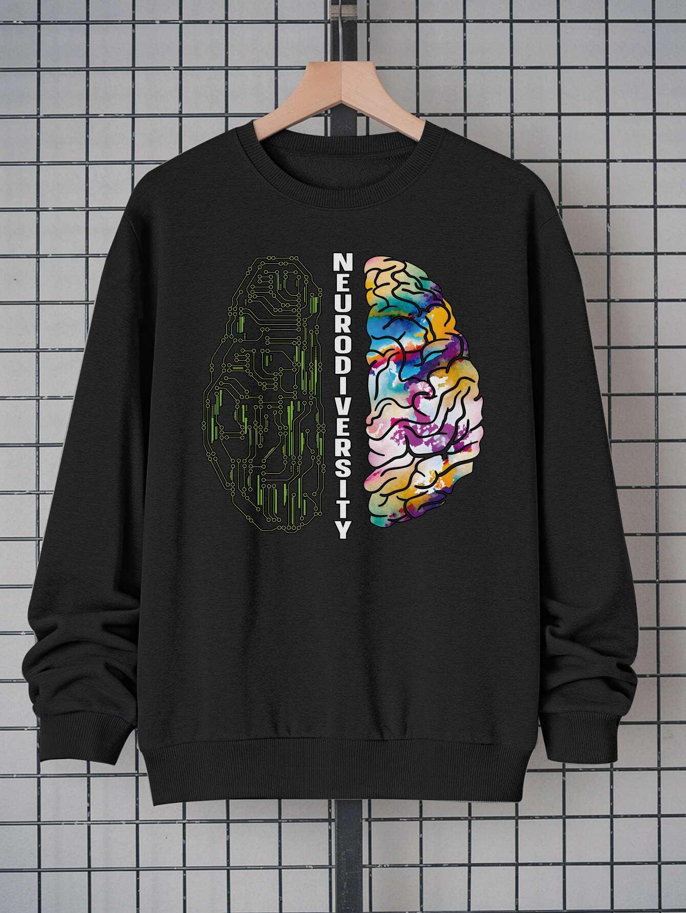 Men's Long Sleeve T-Shirt with Eye-Catching Neurodiversity Brain and Circuit Print ​