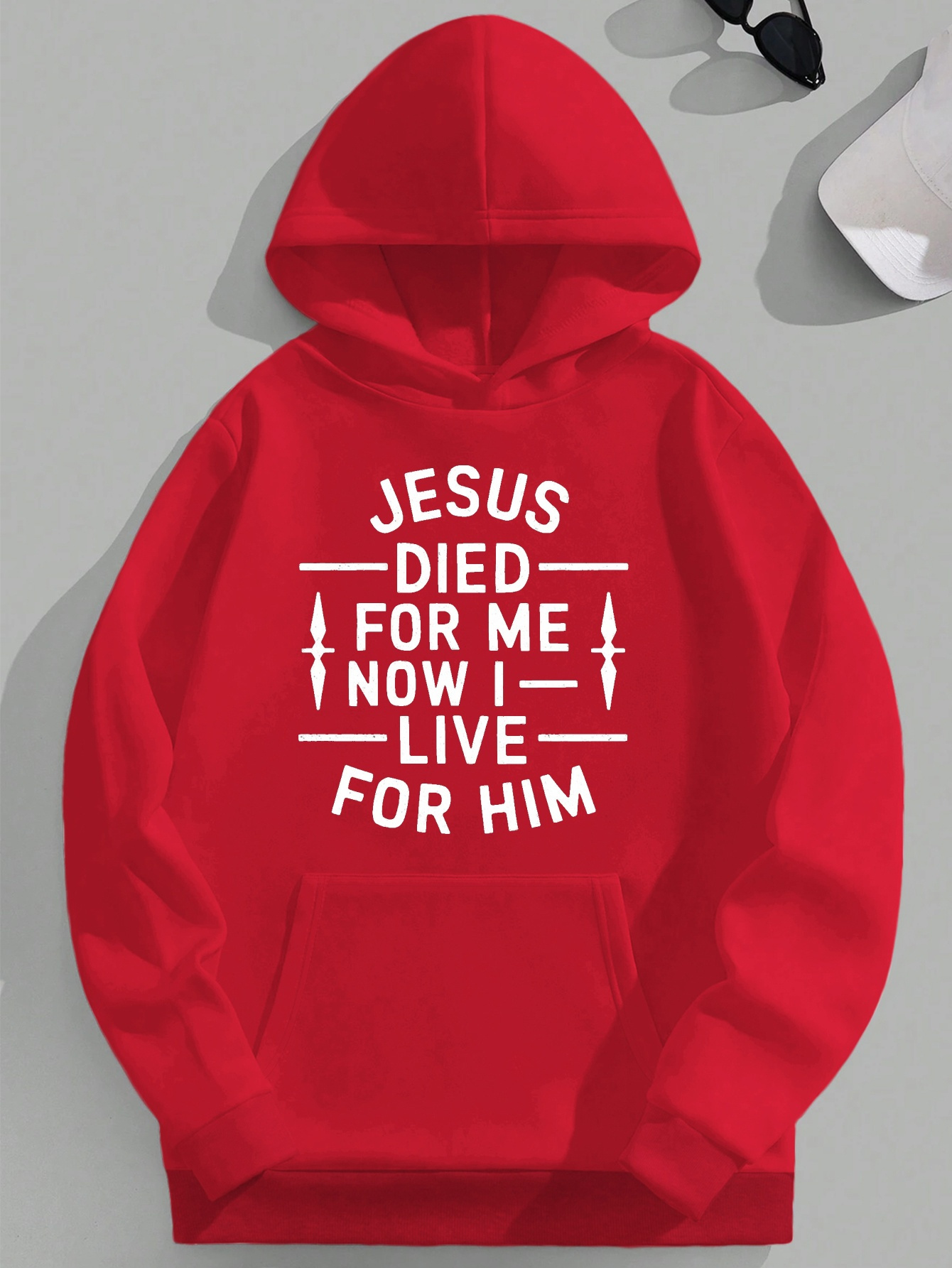 For Him Jesus Jph-9 Plus Size Men's Hooded Sweatshirt - Green Christian Graphic Print 