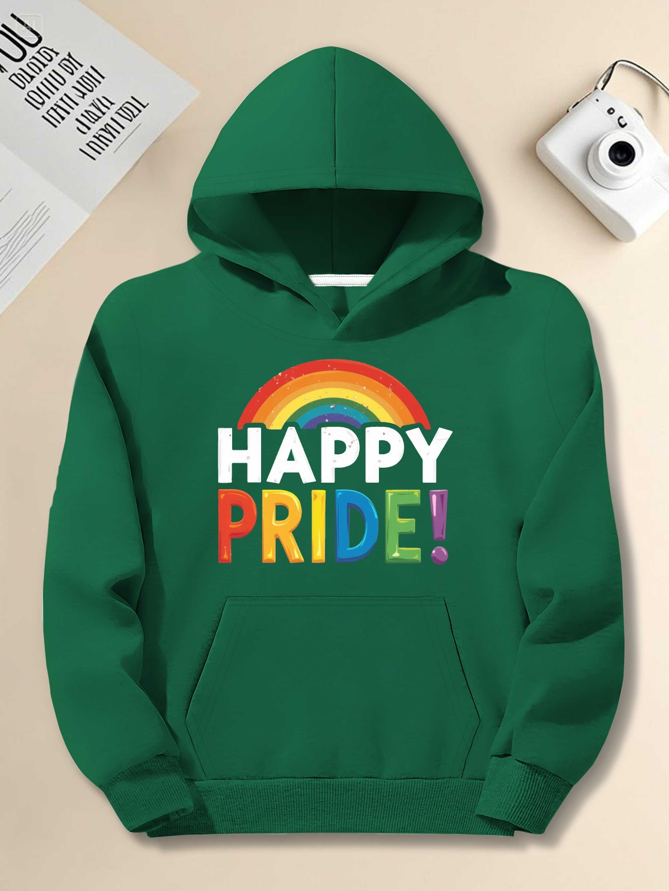 Men's Plus Size 'Happy Pride' Rainbow Hoodie - Casual Loose Fit, Long Sleeve, Non-Stretch Fabric, Casual Wear Hoodie | Hooded Sweatshirt | Non-Stretch Material, PLUS SIZE
