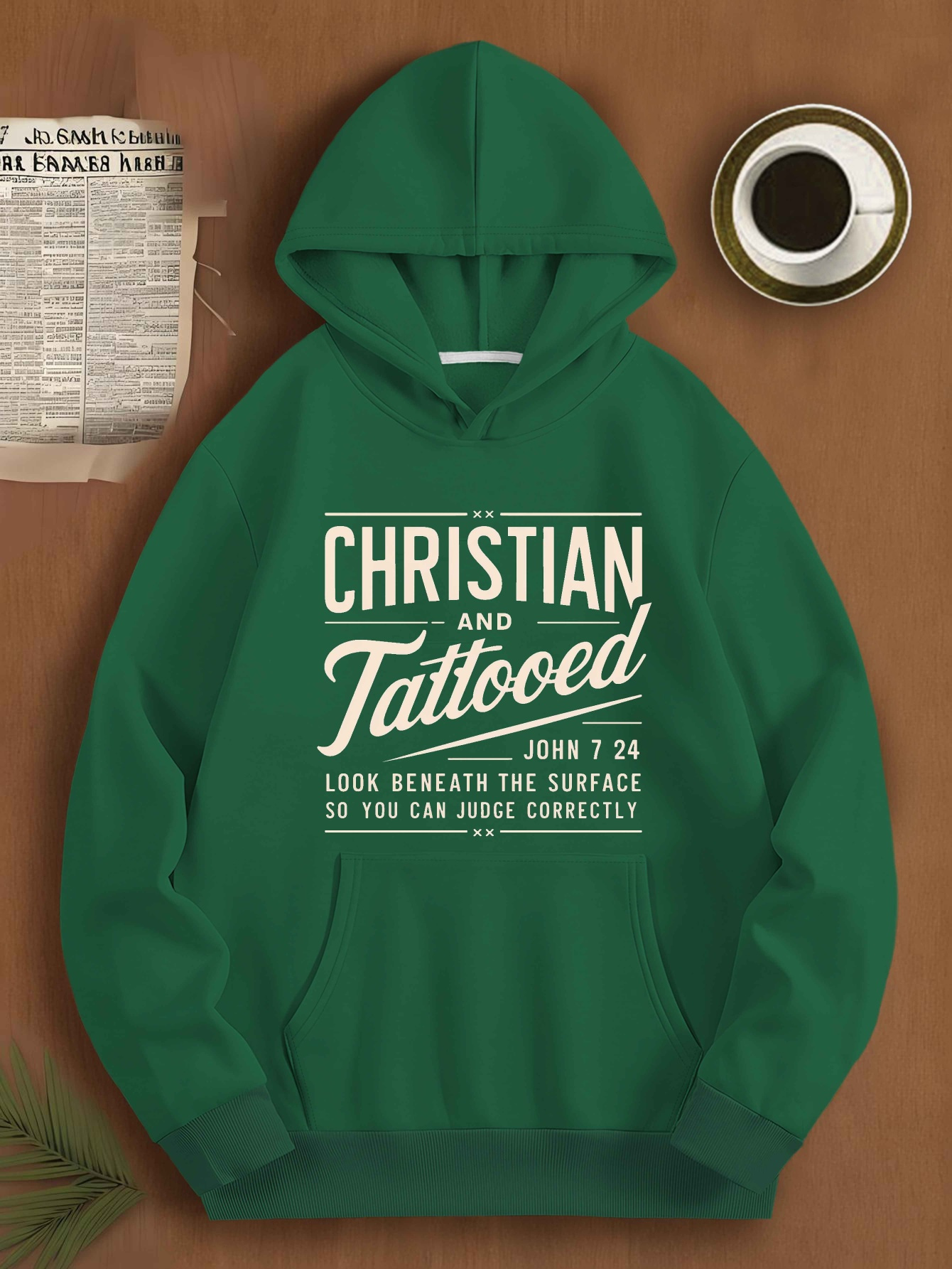 CHRISTIAN AND TATTOOED JPH-9 Plus Size Men's Hooded Sweatshirt - Vibrant Red Bold Statement Print, Relaxed Fit Casual Pullover, Machine Washable, PLUS SIZE