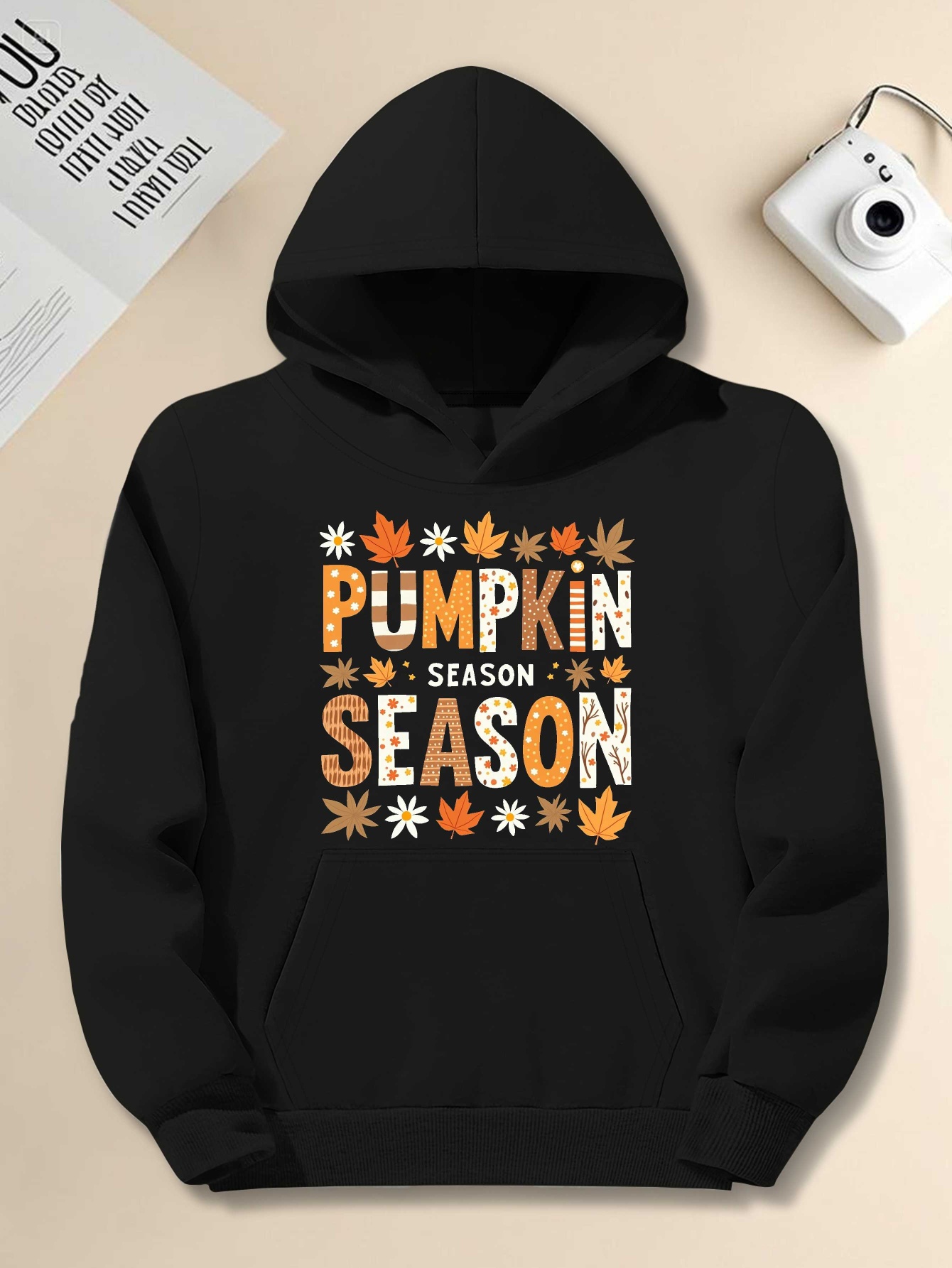 Men's Plus Size Pumpkin Season Hoodie - Autumn Graphic Pullover, Loose Fit Long Sleeve Sweatshirt for Fall, Thanksgiving & Halloween Outfits, Casual Streetwear, Machine Washable