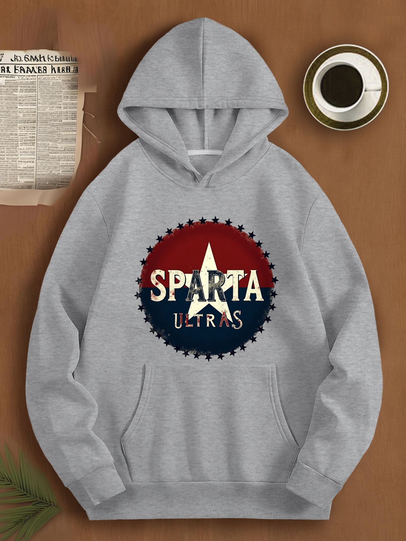 Men's Plus Size Sparta Ultra Graphic Hoodie - Navy Blue, Casual Loose Fit, Long Sleeve Pullover with Star Design, Non-Stretch Fabric, Everyday Sweatshirt | Bold Print Top | Polyester Hoodie, PLUS SIZE
