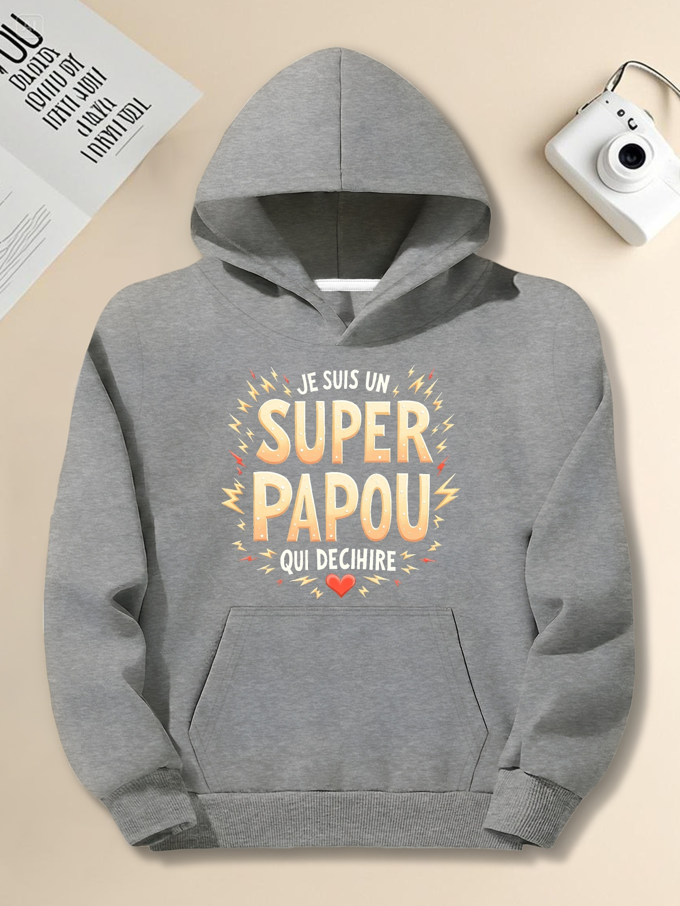 1 Am a Great Papou JPH-Y Plus Size Men's Hoodie - Red, Casual Loose Fit, Long Sleeve, Non-Stretch Fabric with French Print, Casual Wear Hoodie|Relaxed Fit Hoodie|Printed Hoodie, Plus Size