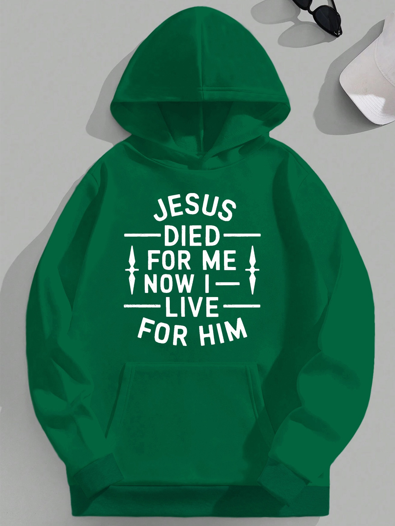 For Him Jesus Jph-9 Plus Size Men's Hooded Sweatshirt - Green Christian Graphic Print 