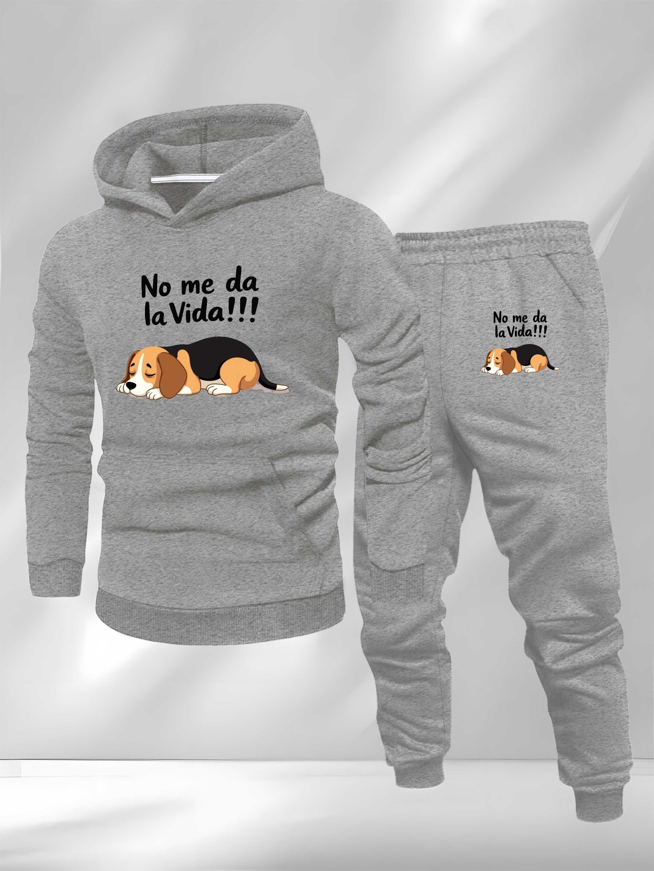 Funny Spanish Quote Sleeping Beagle Large Size Men's Sweatshirt Suit, Plus Size, Relaxed Fit, Lounge Clothing, Humorous Design, Statement Apparel, Easy Care, Comfortable Material, Men's Loungewear, Dog Lovers, Funny Gift Idea