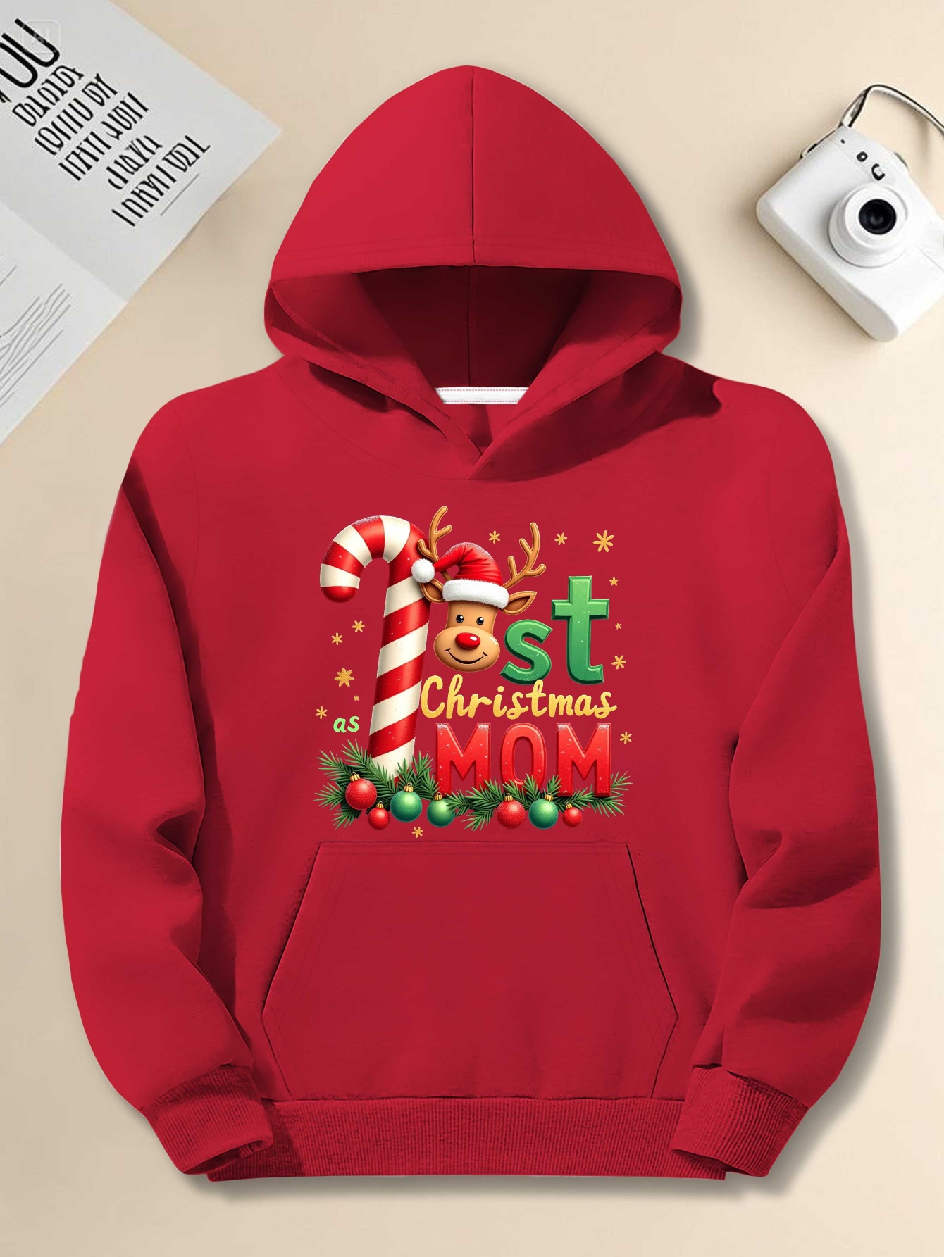 Men's First Christmas as Dad/Mom Hooded Sweatshirt - Plus Size Loose Fit Maternity-Friendly Pregnancy Announcement Sweater with Footprints & Reindeer Print, Machine Washable Holiday Gift for New Parents, PLUS SIZE