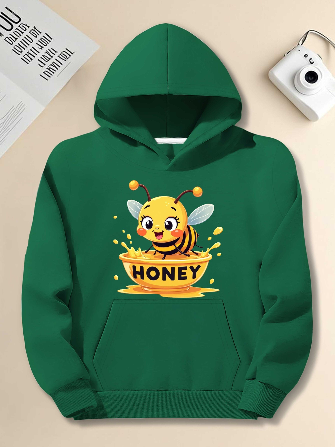 Plus Size Men's Cartoon Bee & Honey Graphic Hooded Sweatshirt - Vibrant Red Relaxed Fit Casual Pullover, Machine Washable JPH-9, Comfort Clothing, Nonstretch Fabric, PLUS SIZE
