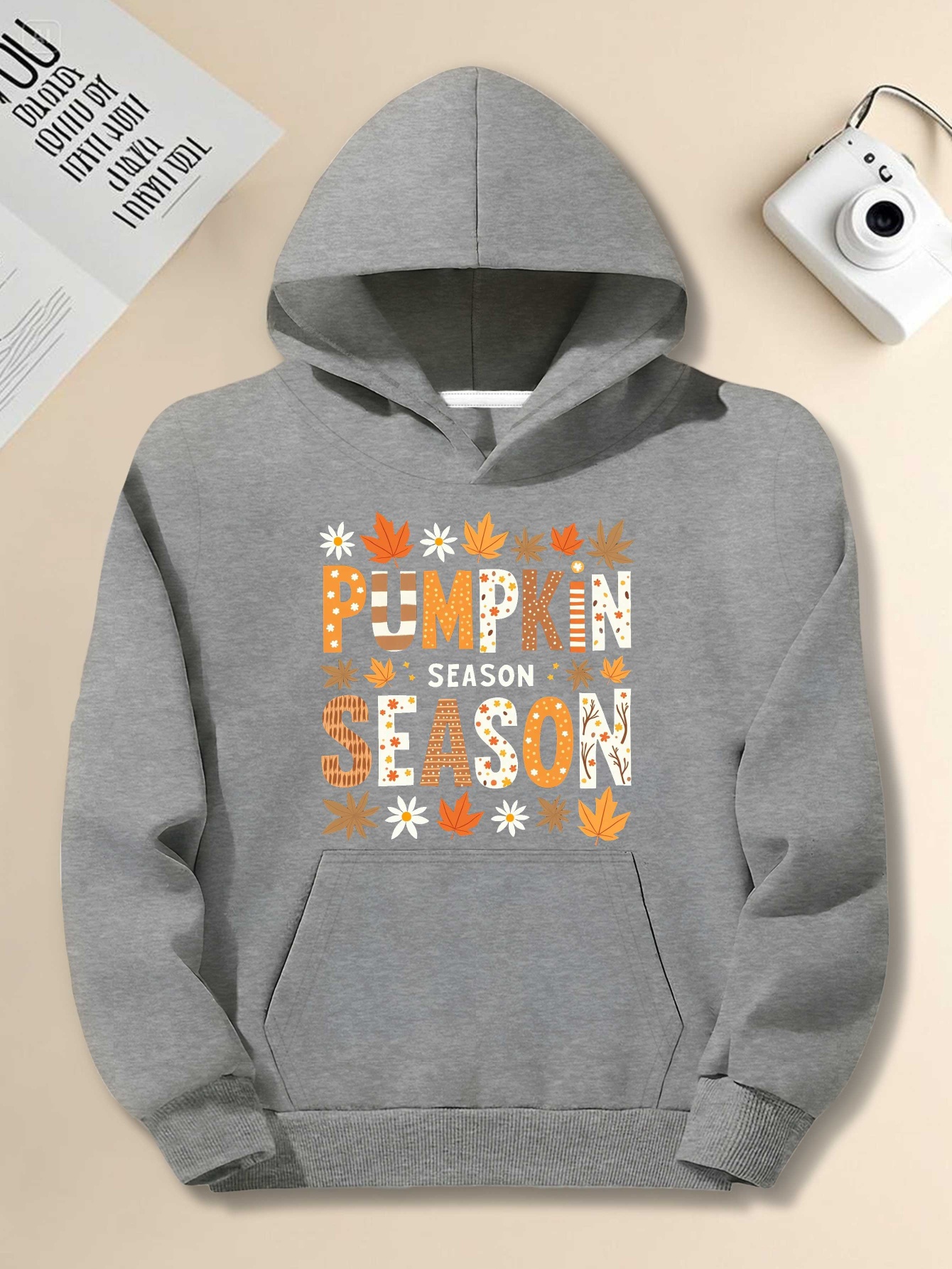 Men's Plus Size Pumpkin Season Hoodie - Autumn Graphic Pullover, Loose Fit Long Sleeve Sweatshirt for Fall, Thanksgiving & Halloween Outfits, Casual Streetwear, Machine Washable