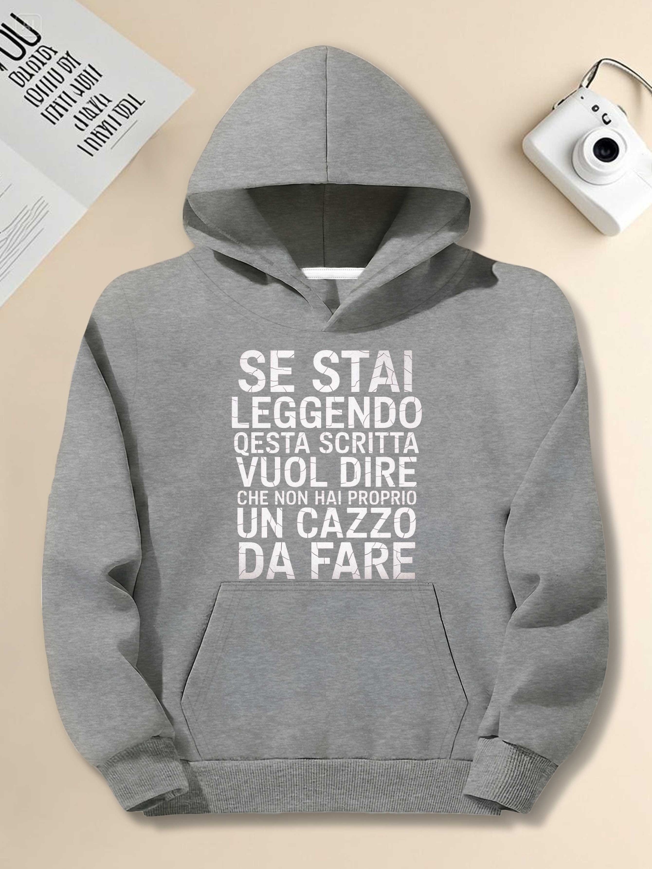 Men's Plus Size Hoodie - Funny Italian Quote Sweatshirt |   Black Loose Fit Pullover, Non-Stretch Fabric, Casual Streetwear & Everyday Wear, Machine Washable, Relaxed Urban Style