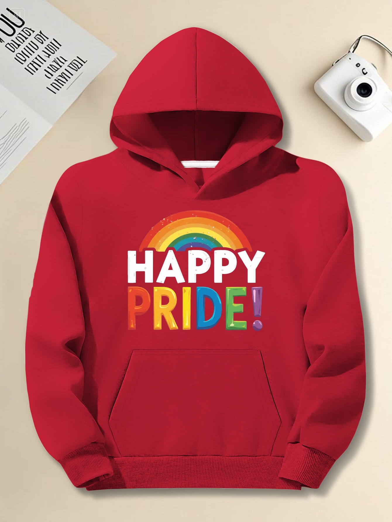 Men's Plus Size 'Happy Pride' Rainbow Hoodie - Casual Loose Fit, Long Sleeve, Non-Stretch Fabric, Casual Wear Hoodie | Hooded Sweatshirt | Non-Stretch Material, PLUS SIZE
