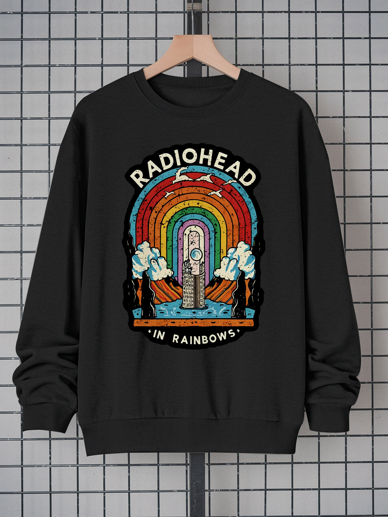 Men's Rainbow Cloud Graphic Hoodie - Casual Streetwear Long Sleeve Crew Neck Pullover |   100% Polyester, Soft, Comfortable, Machine Washable Fashion Sweatshirt