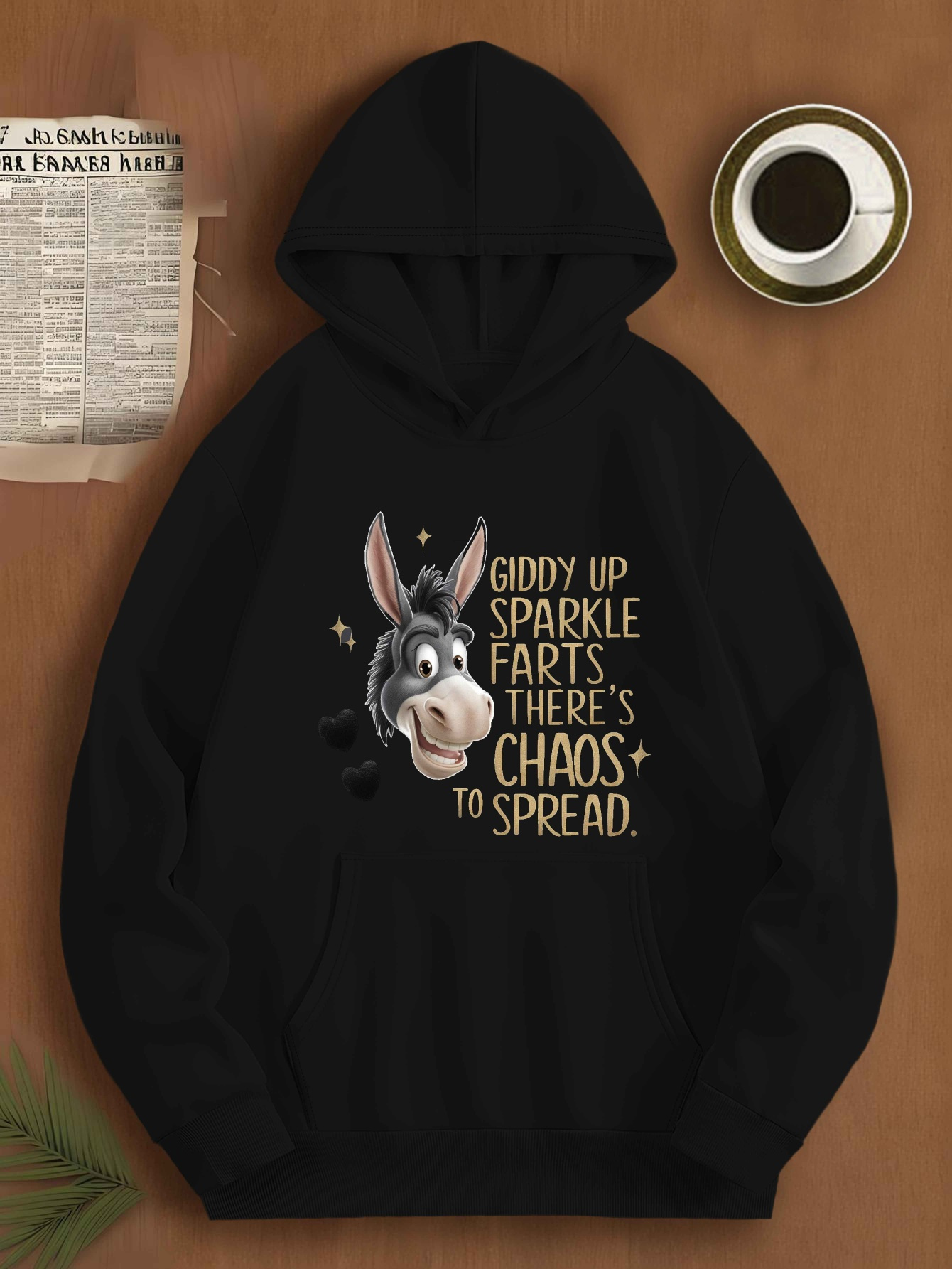 Men's Plus Size Hooded Sweatshirt Featuring Donkey Chaos Giddy Up Sparkle Farts JPH-9