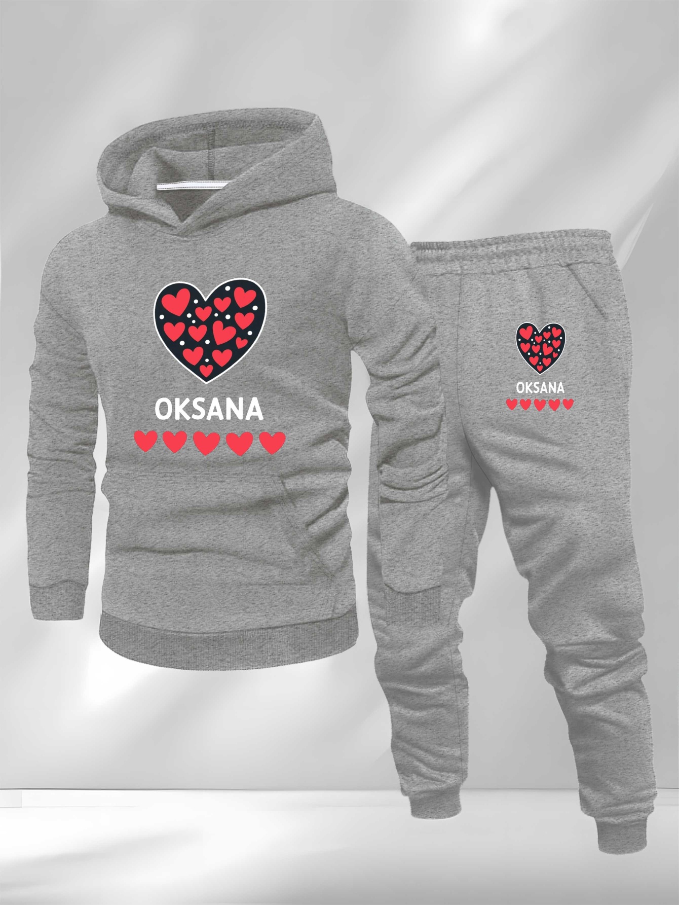 Oksana Heart Modern Playful Large Size Men's Sweatshirt Suit, Plus Size, Lounge Clothing, Casual Wear, Geometric Pattern, Playful Design, Easy Care, Durable Material, Men's Loungewear, Casual Dressers, Big And Tall Men