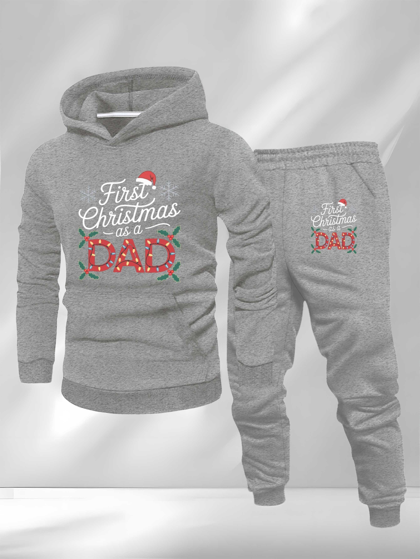 Christmas Dad Large Size Men's Sweatshirt Suit, Plus Size, Family Gathering Attire, Festive Lounge Wear, Plus Size Loungewear, Geometric Print, Relaxed Fit, Non-Stretch Fabric, Machine Washable, Dad Gifts, Big And Tall Men