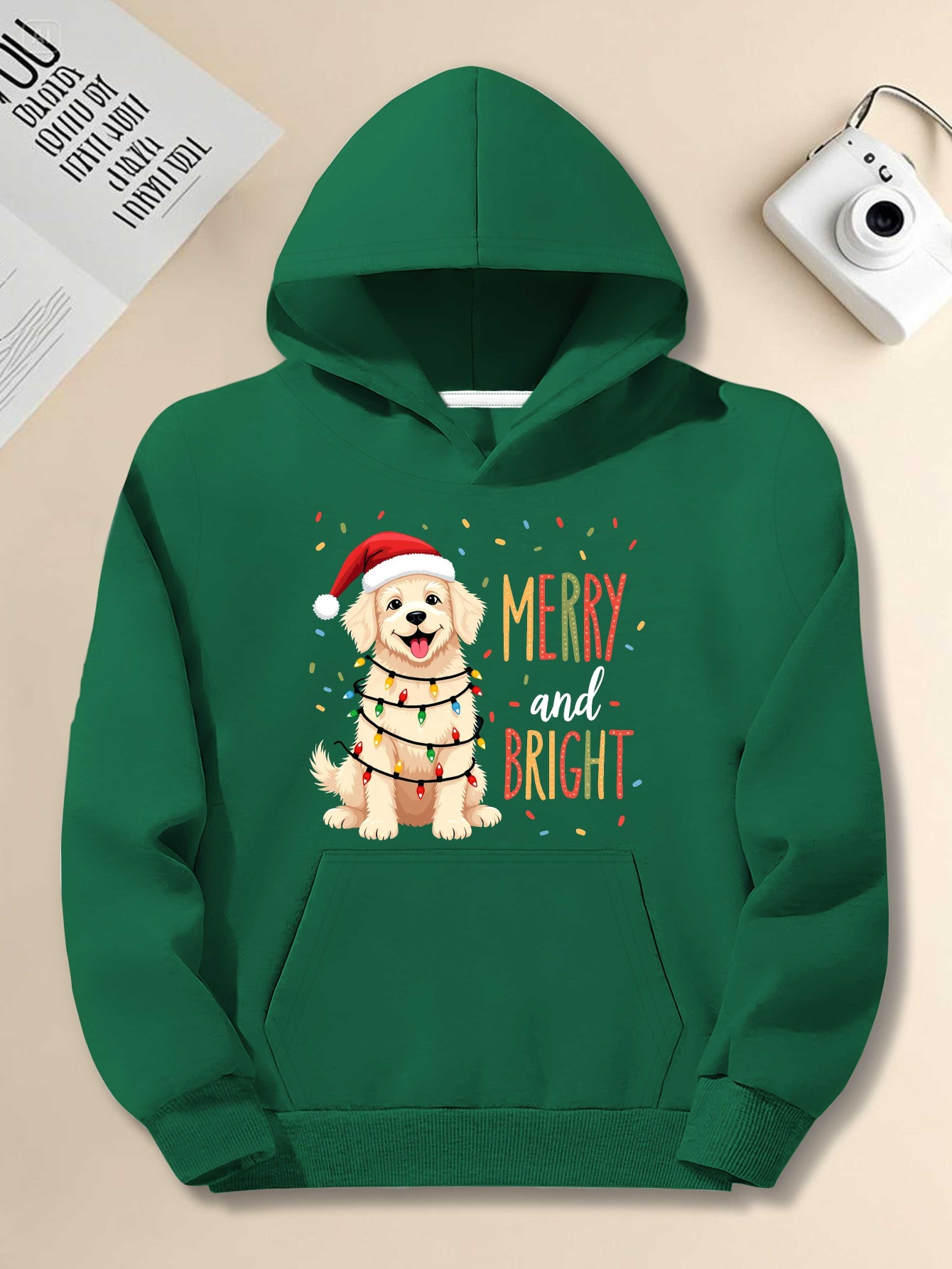Men's Plus Size Christmas Hoodie - Merry & Bright Golden Retriever Pullover with Jingle Collar, Relaxed Fit Long Sleeve Casual Sweater, Holiday Party & Everyday Wear, Machine Washable