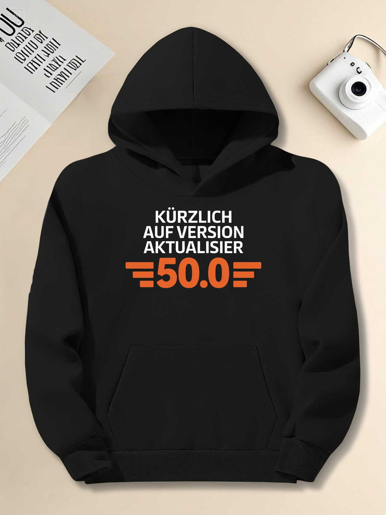 Plus Size Men's German-Inspired Graphic Print Hooded Sweatshirt - 100% Polyester Lightweight 250gsm, Loose Fit Casual Pullover with Kangaroo Pocket, Machine Washable Black Streetwear, PLUS SIZE