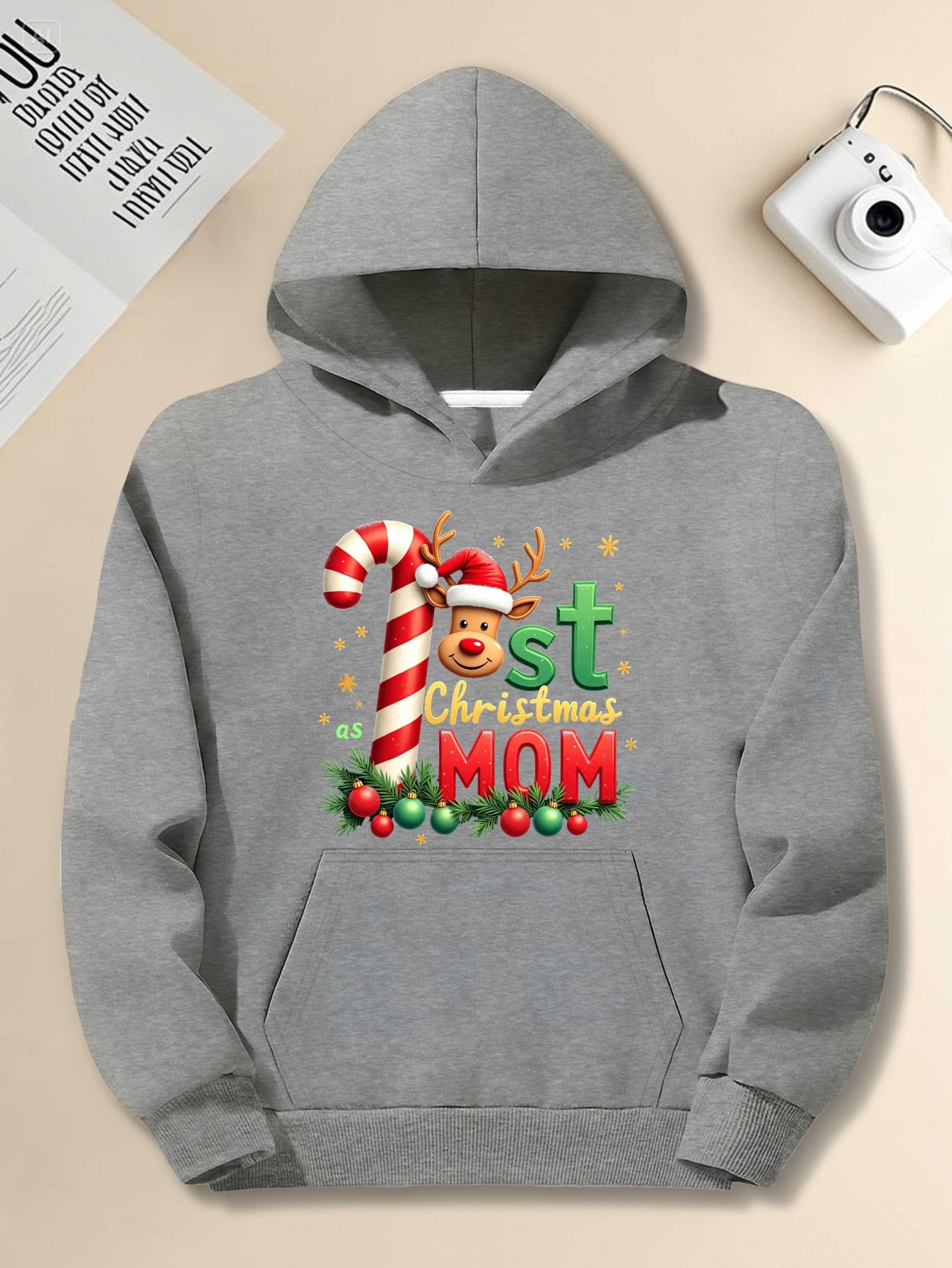 Men's First Christmas as Dad/Mom Hooded Sweatshirt - Plus Size Loose Fit Maternity-Friendly Pregnancy Announcement Sweater with Footprints & Reindeer Print, Machine Washable Holiday Gift for New Parents, PLUS SIZE
