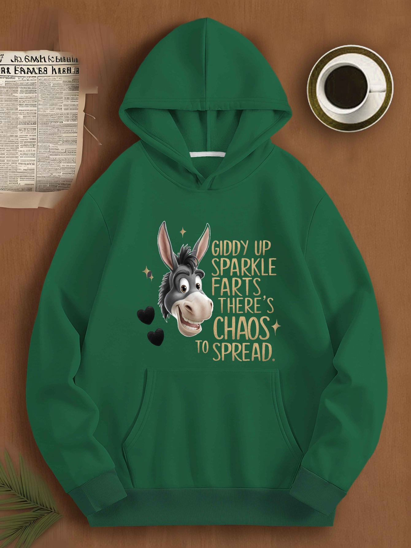 Men's Plus Size Hooded Sweatshirt Featuring Donkey Chaos Giddy Up Sparkle Farts JPH-9