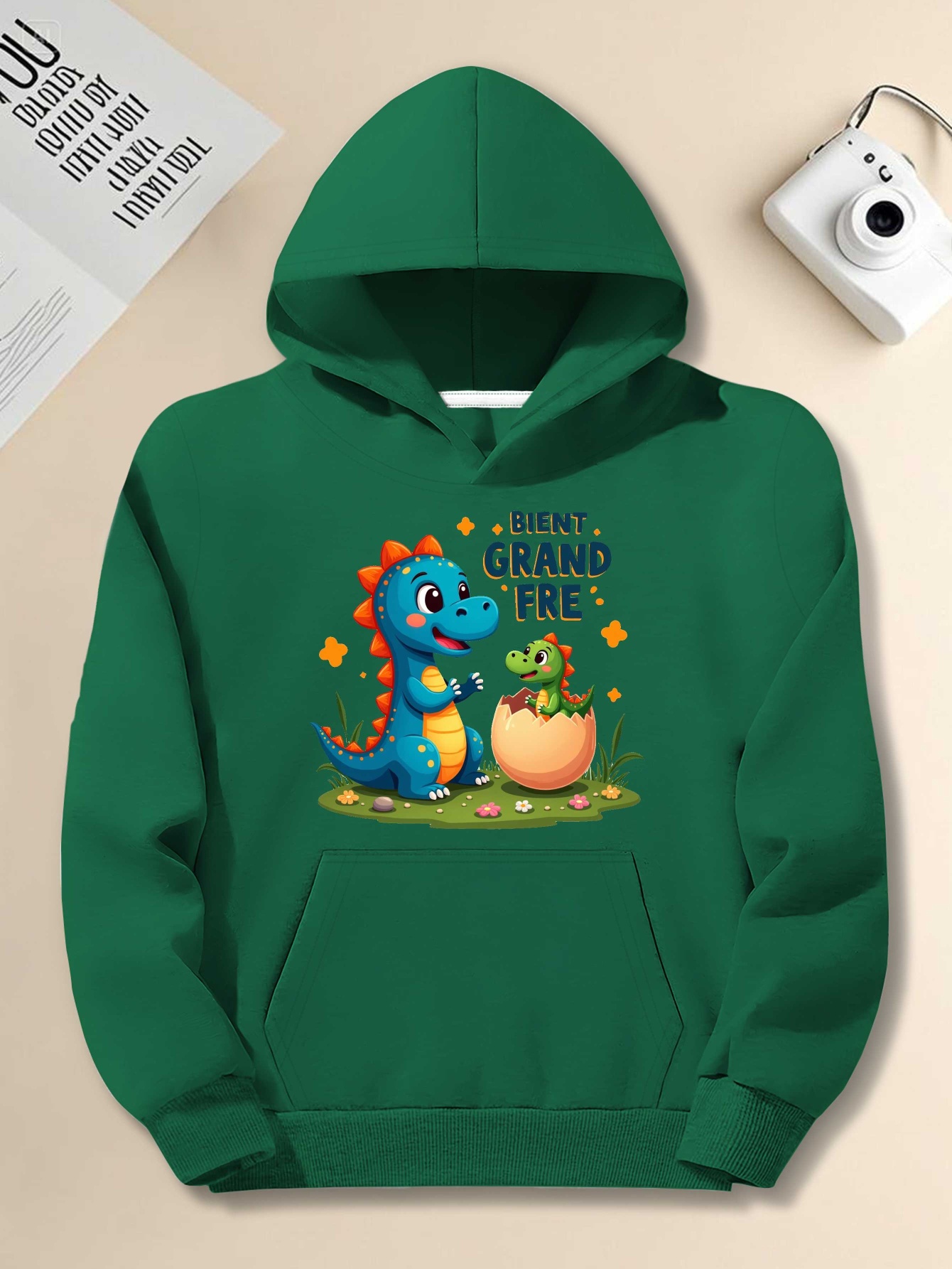 Men's Plus Size French Dinosaur Hoodie with 