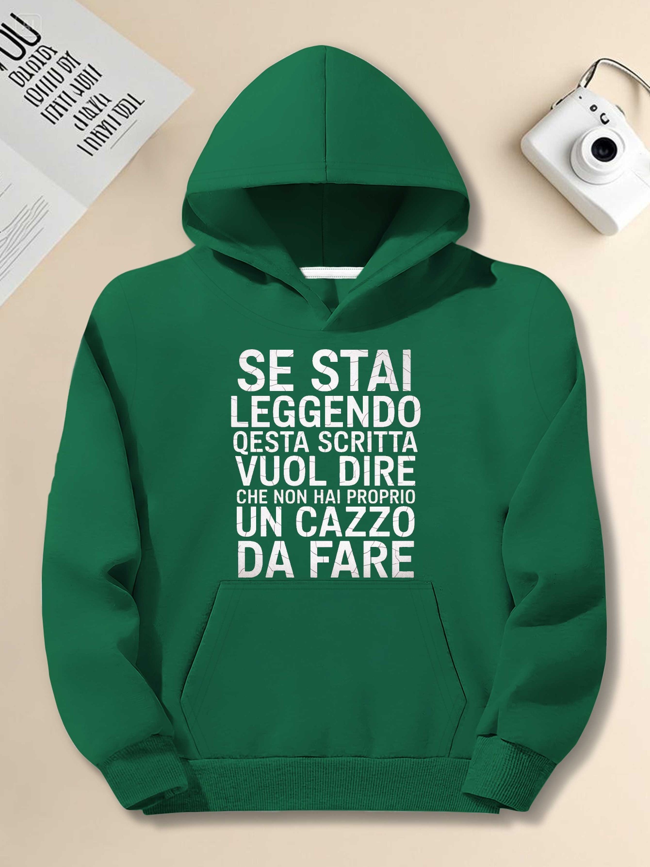 Men's Plus Size Hoodie - Funny Italian Quote Sweatshirt |   Black Loose Fit Pullover, Non-Stretch Fabric, Casual Streetwear & Everyday Wear, Machine Washable, Relaxed Urban Style