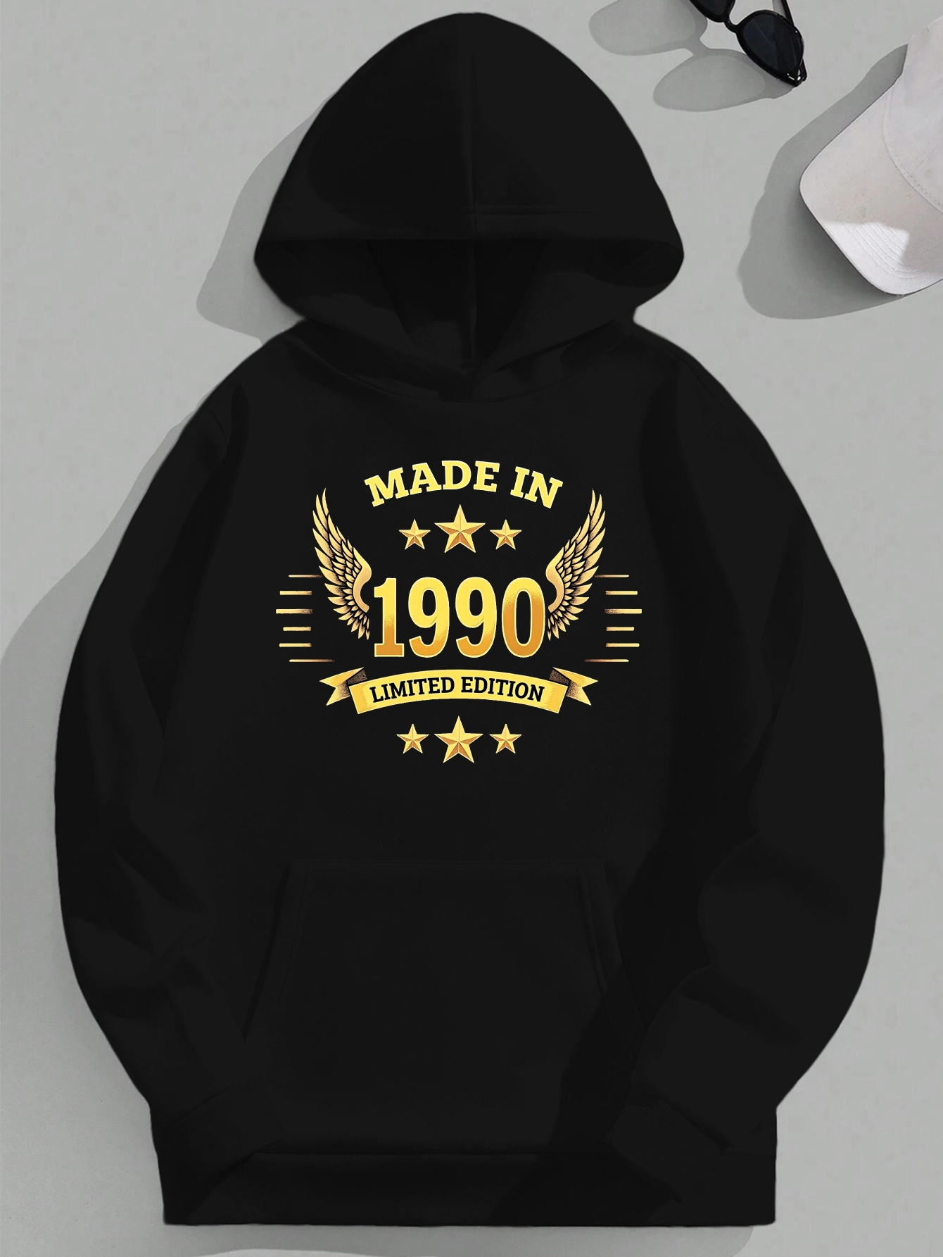 Men's Plus Size Limited Edition 1990 Hoodie - Green Graphic Print Hooded Sweatshirt with 