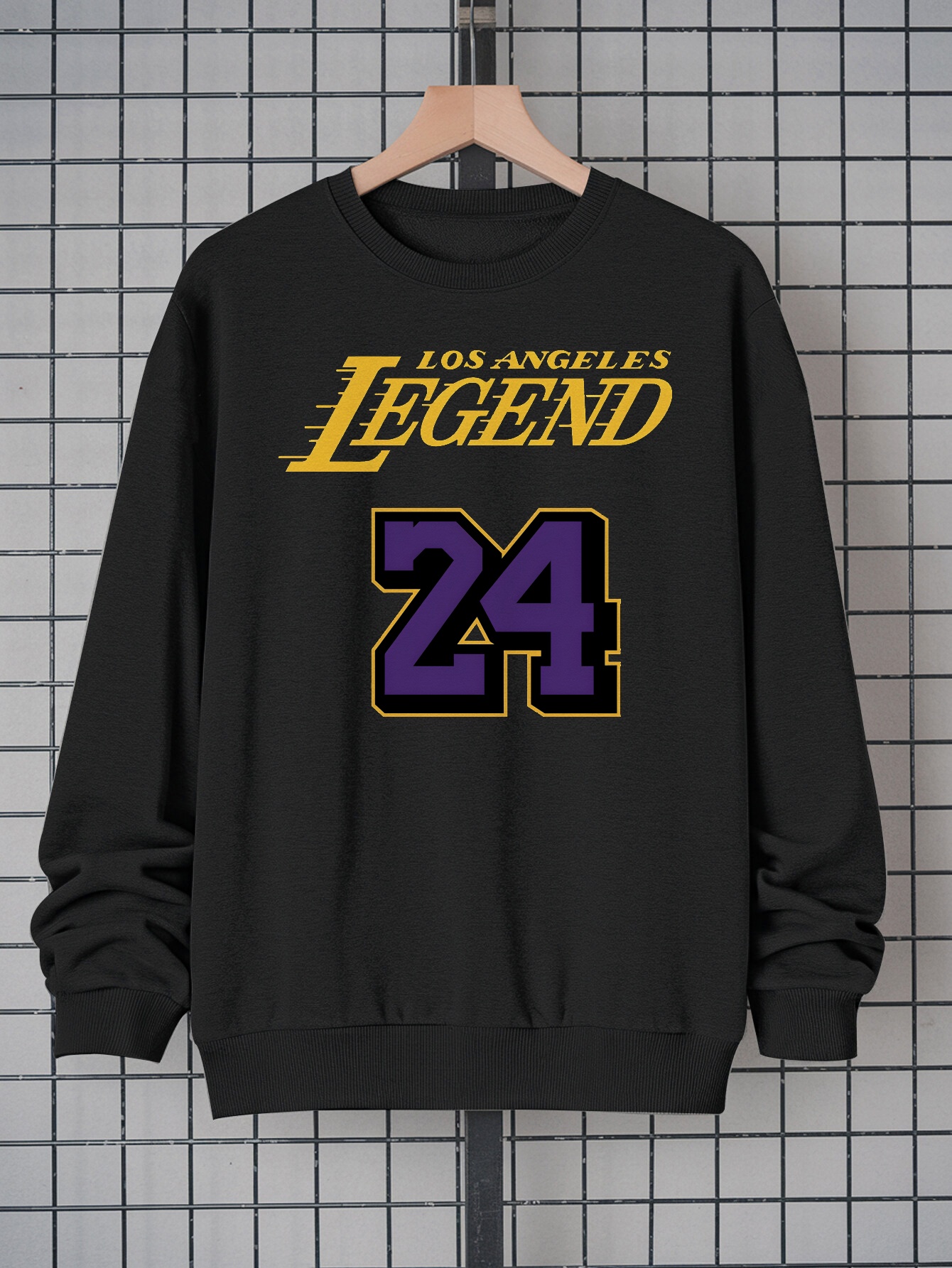Men's Los Angeles 24 Graphic Hoodie - Black with Gold & Purple Letter Print |   100% Polyester Casual Streetwear Pullover, Breathable & Durable Fabric, Machine Washable Urban Fashion Sweatshirt for Sports Fans
