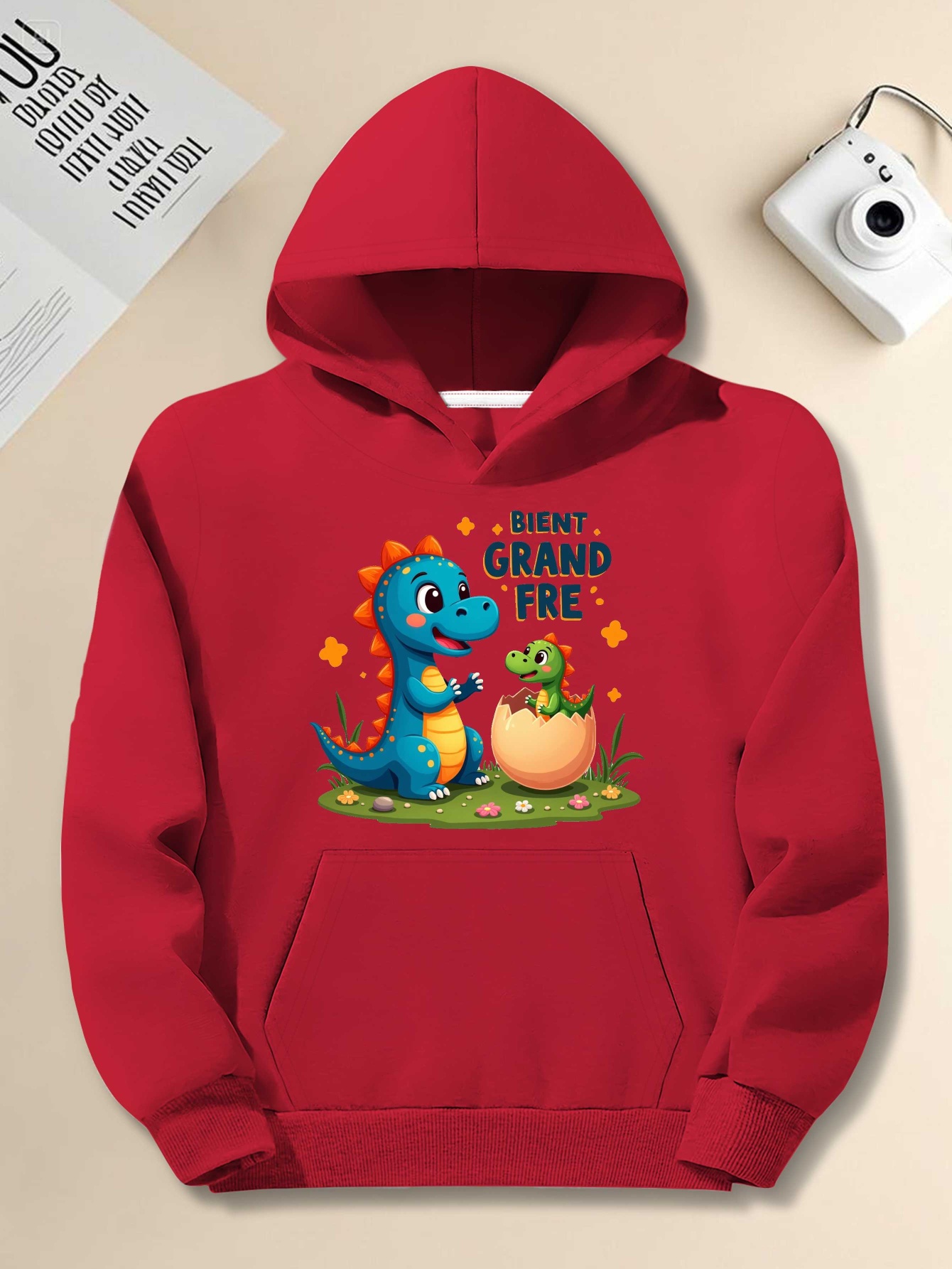 Men's Plus Size French Dinosaur Hoodie with 