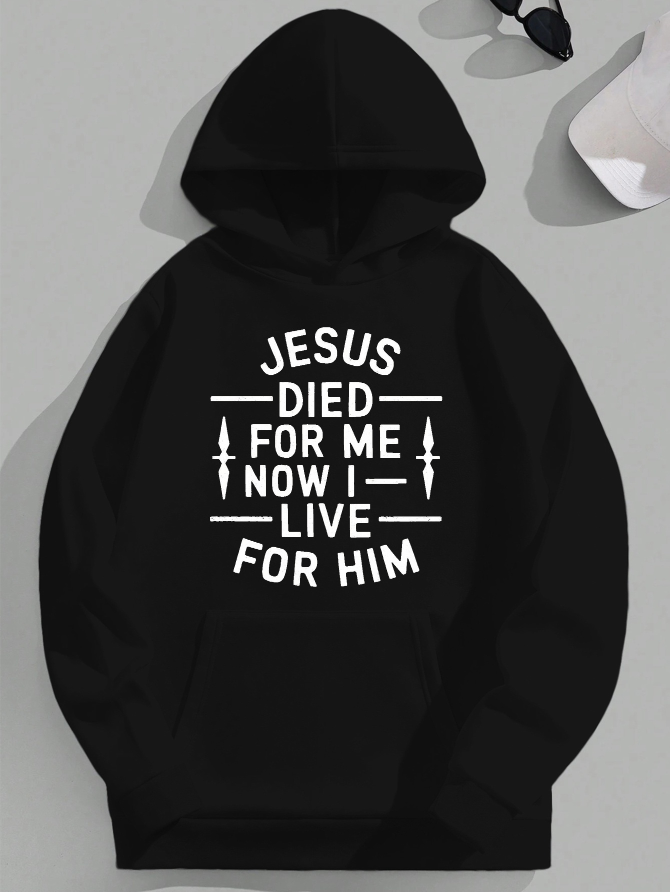 For Him Jesus Jph-9 Plus Size Men's Hooded Sweatshirt - Green Christian Graphic Print 