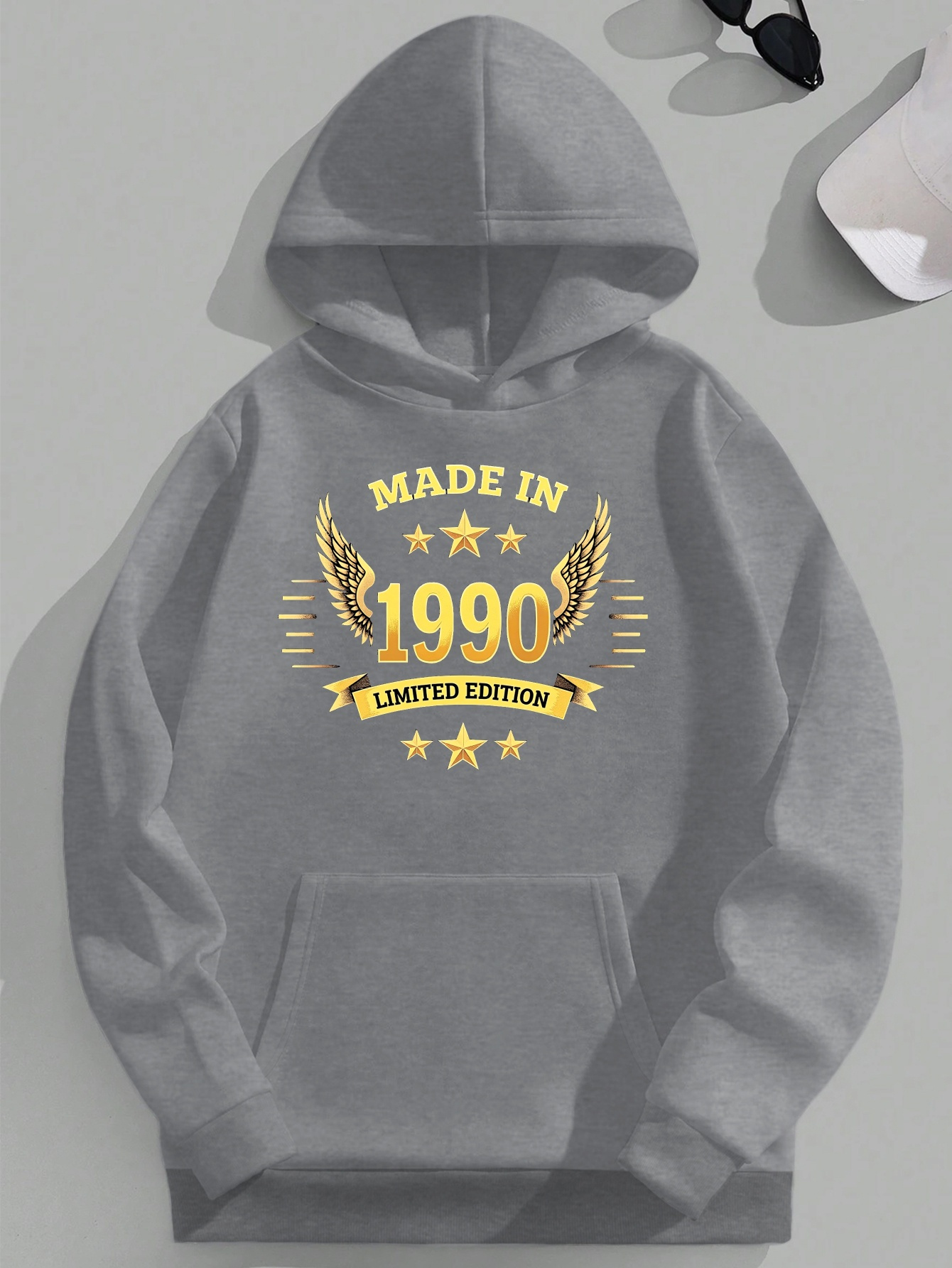 Men's Plus Size Limited Edition 1990 Hoodie - Green Graphic Print Hooded Sweatshirt with 