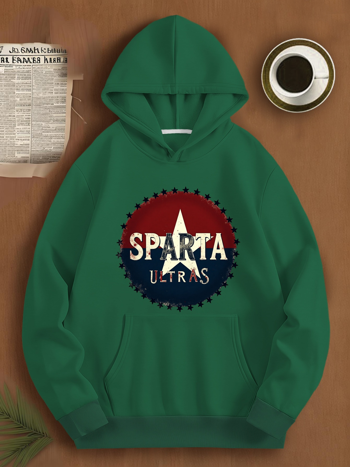 Men's Plus Size Sparta Ultra Graphic Hoodie - Navy Blue, Casual Loose Fit, Long Sleeve Pullover with Star Design, Non-Stretch Fabric, Everyday Sweatshirt | Bold Print Top | Polyester Hoodie, PLUS SIZE