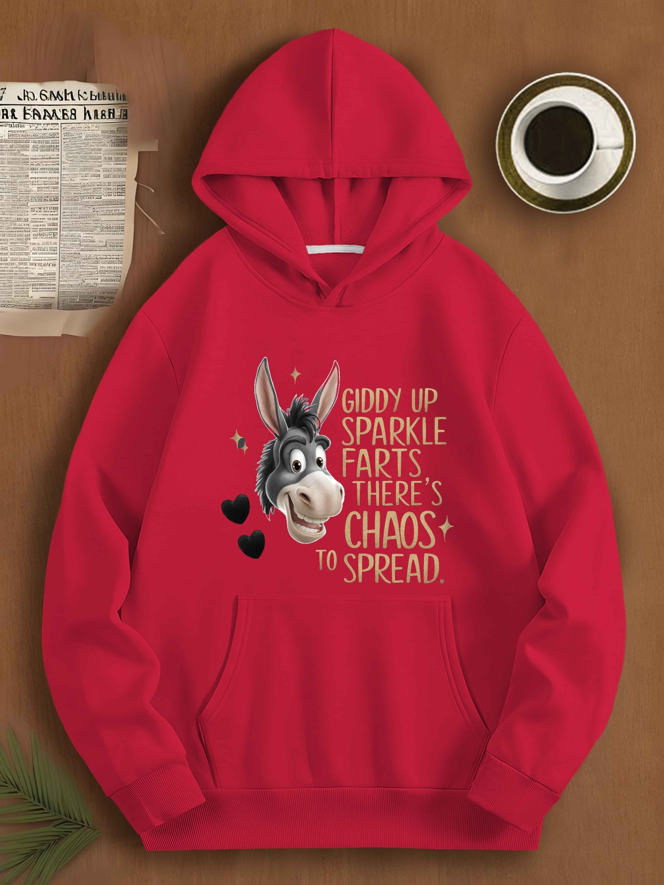 Men's Plus Size Hooded Sweatshirt Featuring Donkey Chaos Giddy Up Sparkle Farts JPH-9