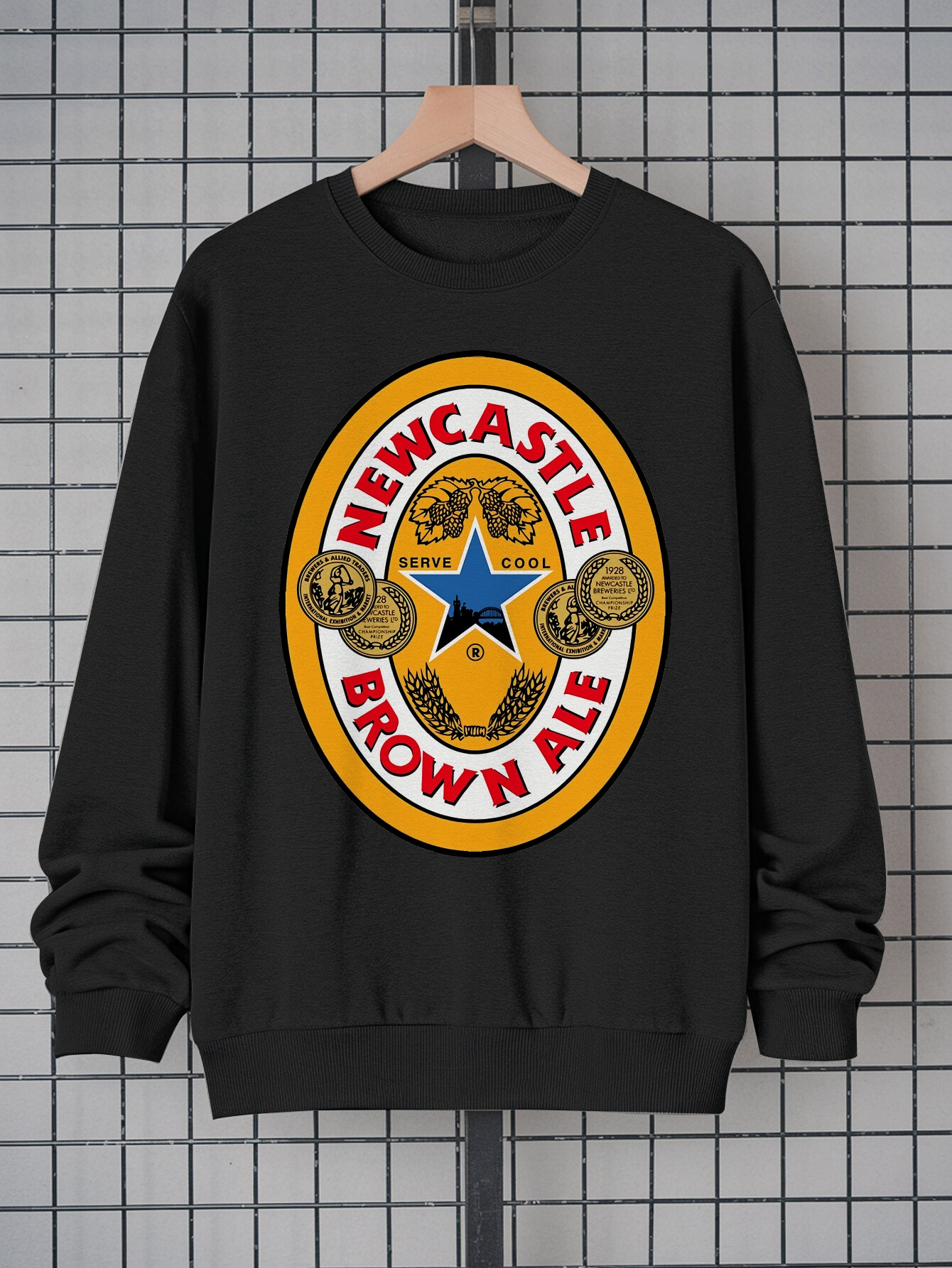 Men's City Skyline Silhouette Sweatshirt with Blue Star Print - Casual Streetwear Long Sleeve Crew Neck Pullover |   100% Polyester, Machine Washable Fashion Top for Daily Wear