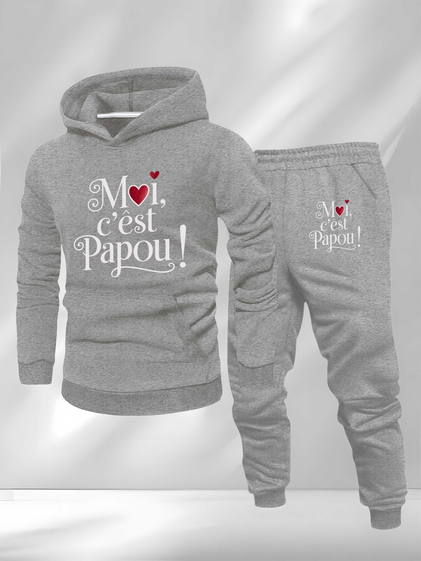 Vintage French Quote Papou Large Size Men's Sweatshirt Suit, PLUS SIZE, Lounge Clothing, Everyday Outfit, Geometric Pattern, Vintage Style, Durable Material, Comfortable Fabric, Loose Fit Suit, Men's Loungewear, Urban Fashion