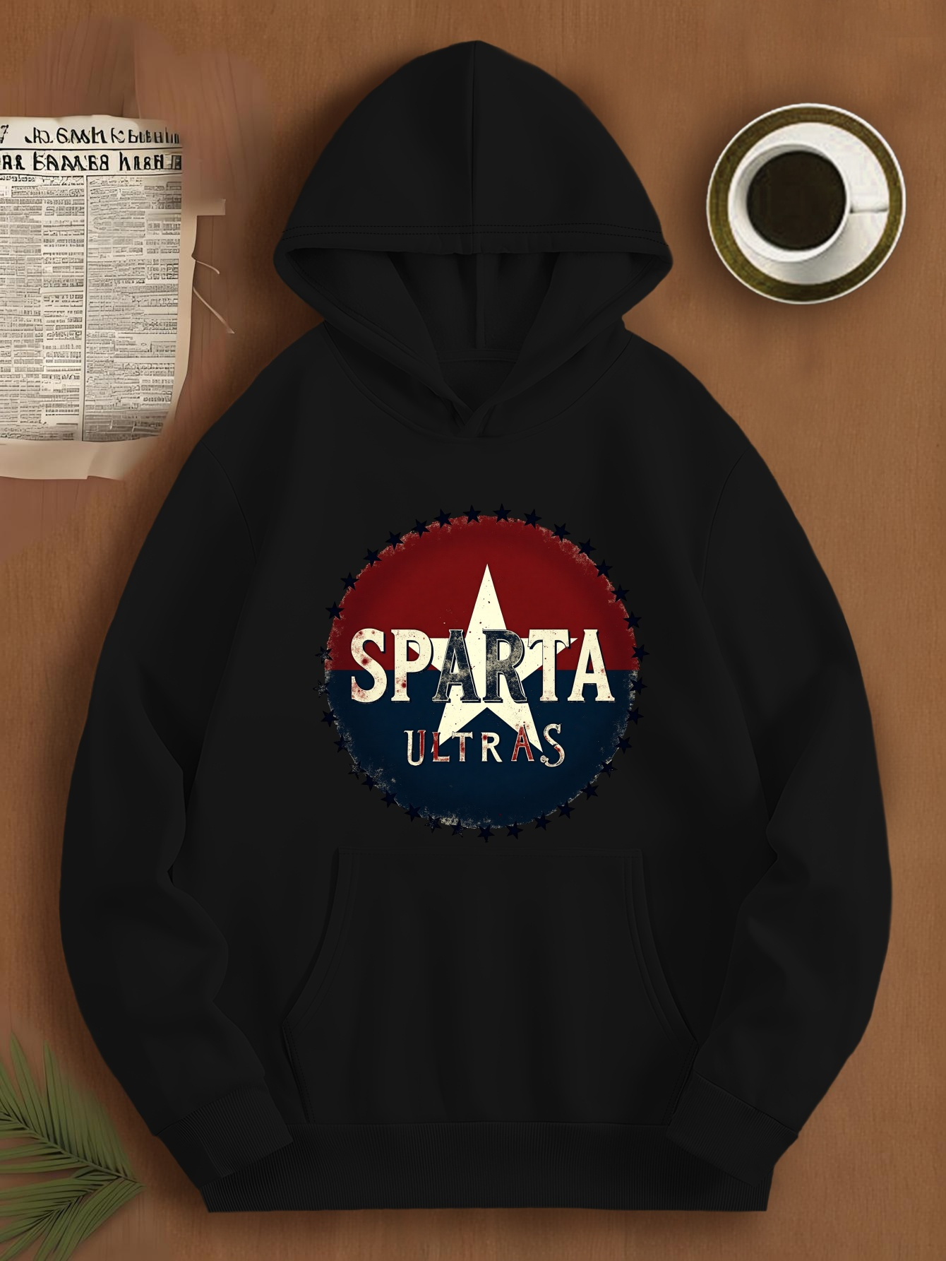 Men's Plus Size Sparta Ultra Graphic Hoodie - Navy Blue, Casual Loose Fit, Long Sleeve Pullover with Star Design, Non-Stretch Fabric, Everyday Sweatshirt | Bold Print Top | Polyester Hoodie, PLUS SIZE