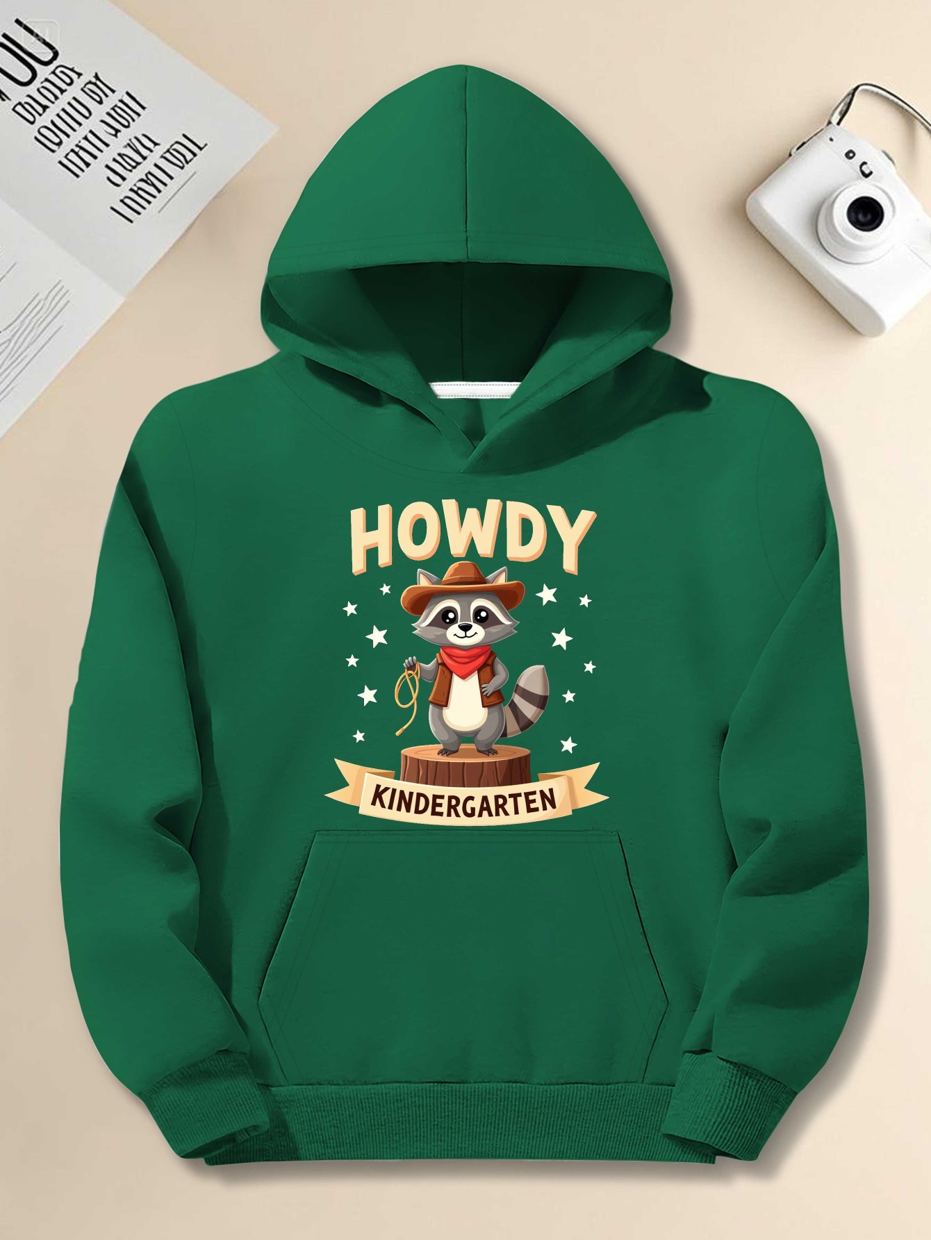Men's Plus Size Hoodie - Howdy Kindergarten Raccoon Cowboy Graphic Pullover |   Loose Fit Long Sleeve Sweatshirt for Teachers, Casual Wear & Themed Events, Machine Washable