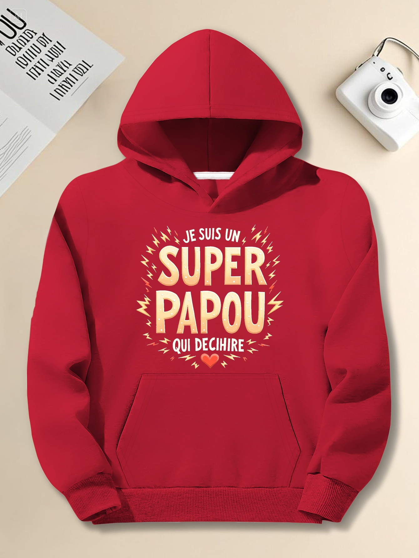 1 Am a Great Papou JPH-Y Plus Size Men's Hoodie - Red, Casual Loose Fit, Long Sleeve, Non-Stretch Fabric with French Print, Casual Wear Hoodie|Relaxed Fit Hoodie|Printed Hoodie, Plus Size