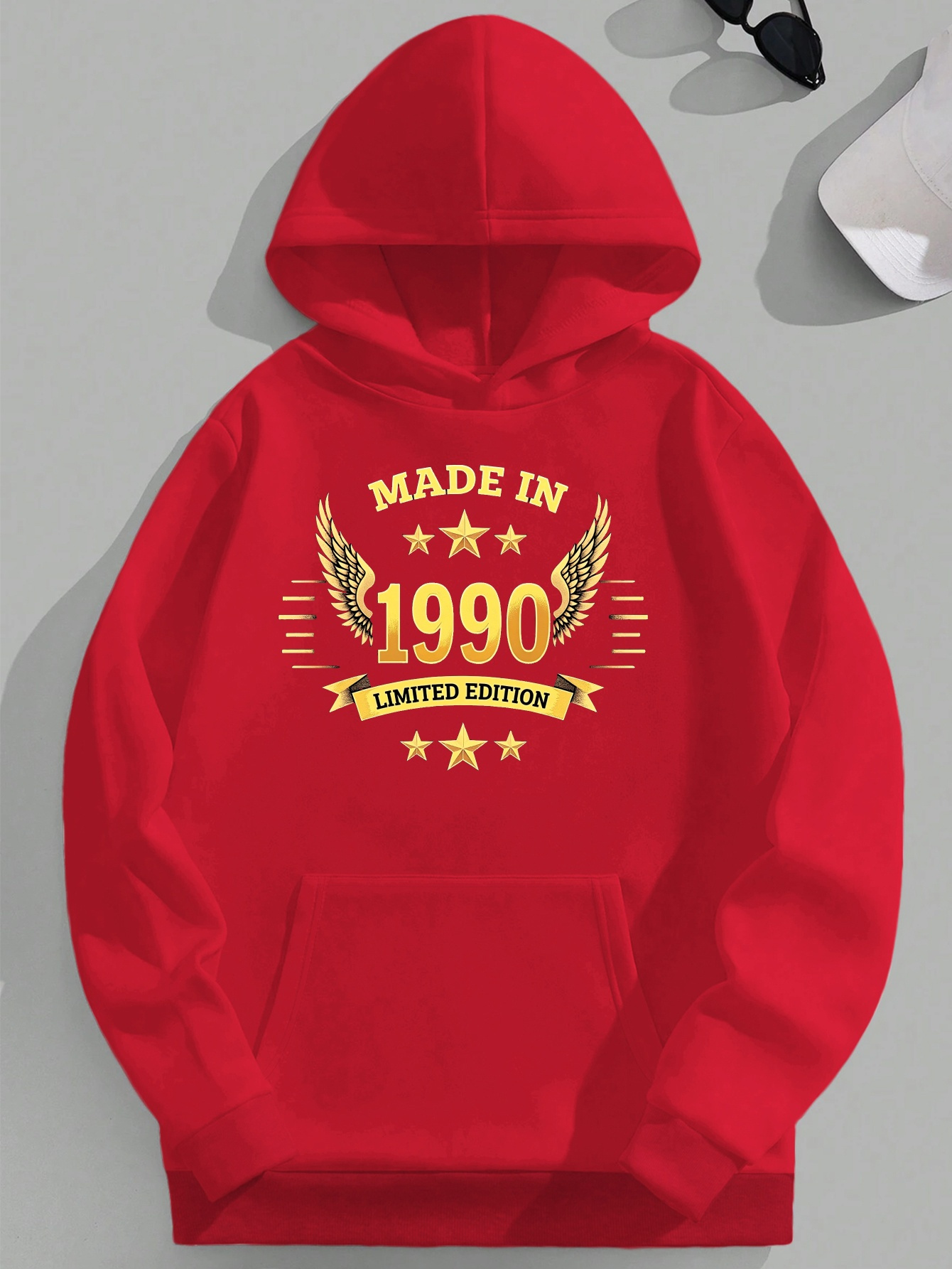 Men's Plus Size Limited Edition 1990 Hoodie - Green Graphic Print Hooded Sweatshirt with 